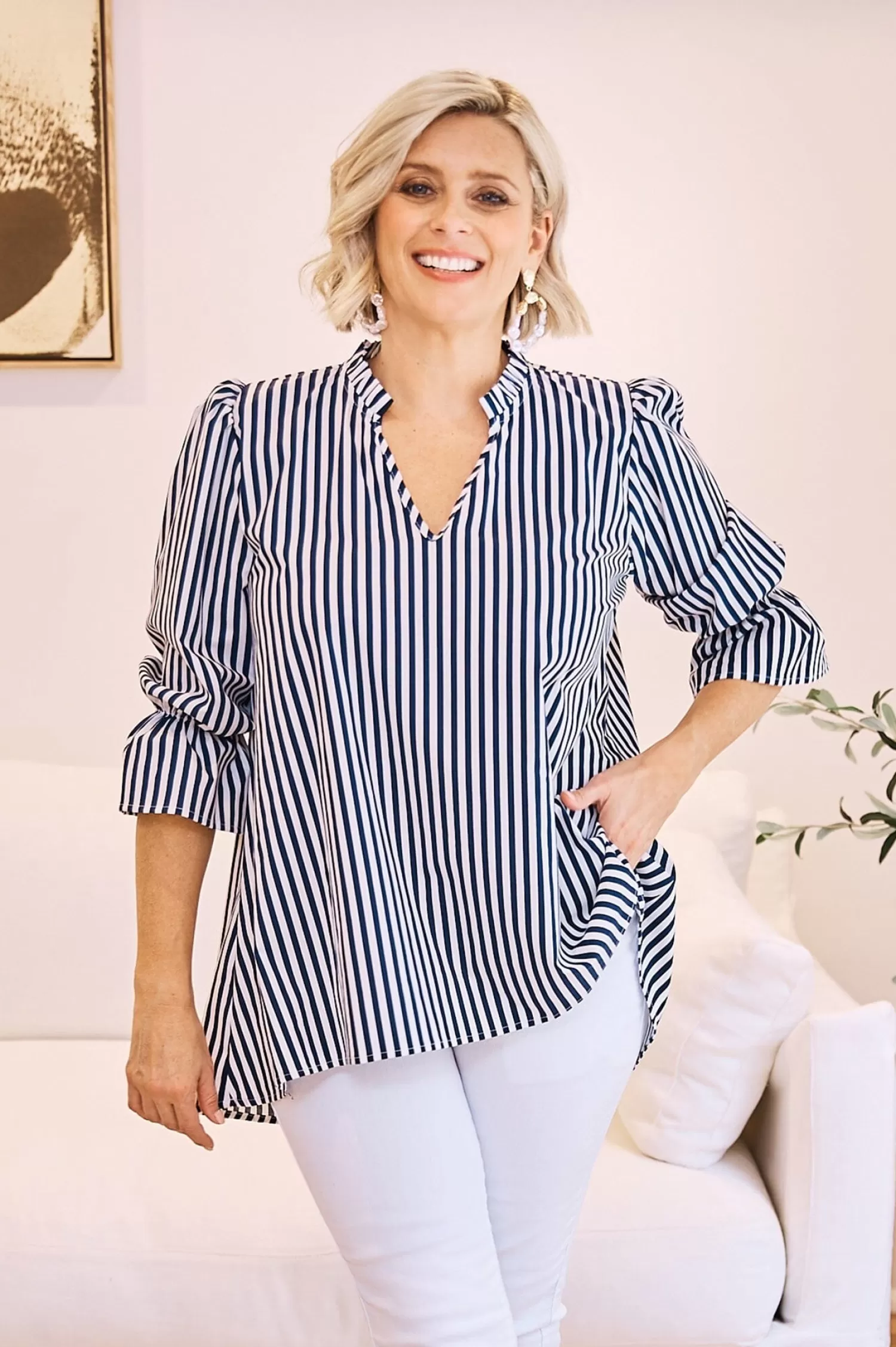 Sale Alessandra Short Sleeve Striped Top Navy Short Sleeve