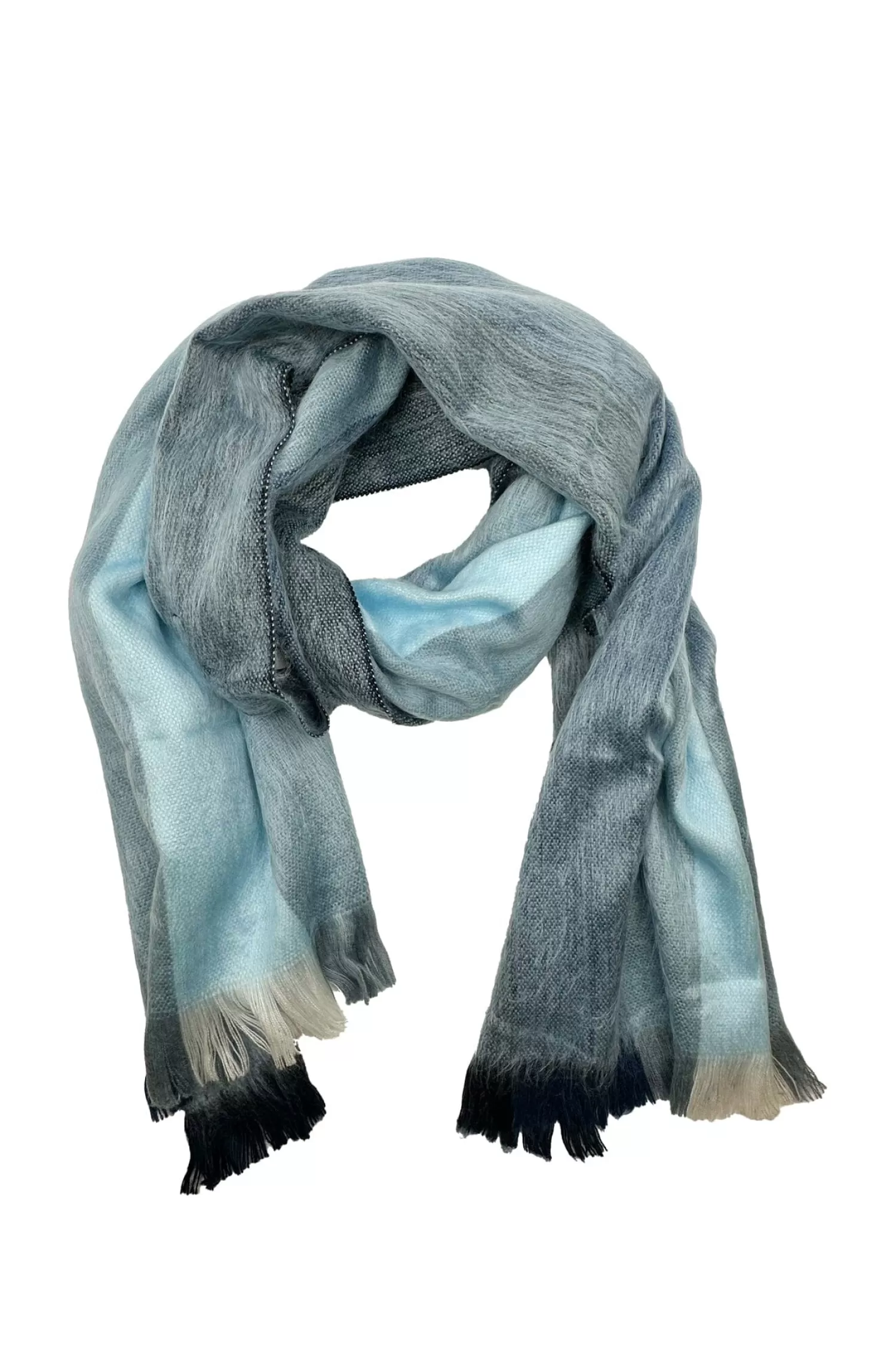 Clearance Alpaca Wrap Striped Multi Colour Light Blue Scarves