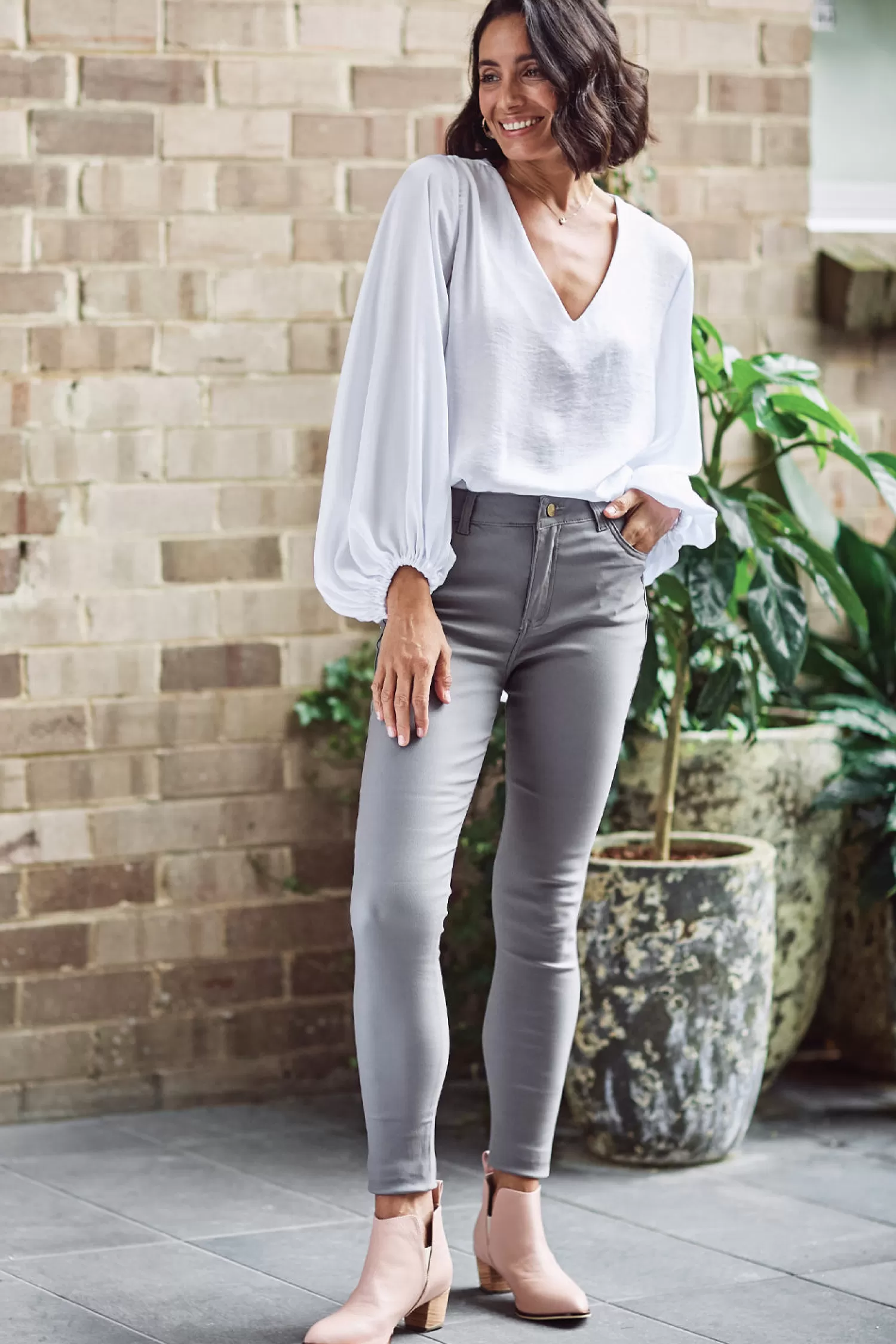 Shop Amber Coated Skinny Jeans Grey Jeans