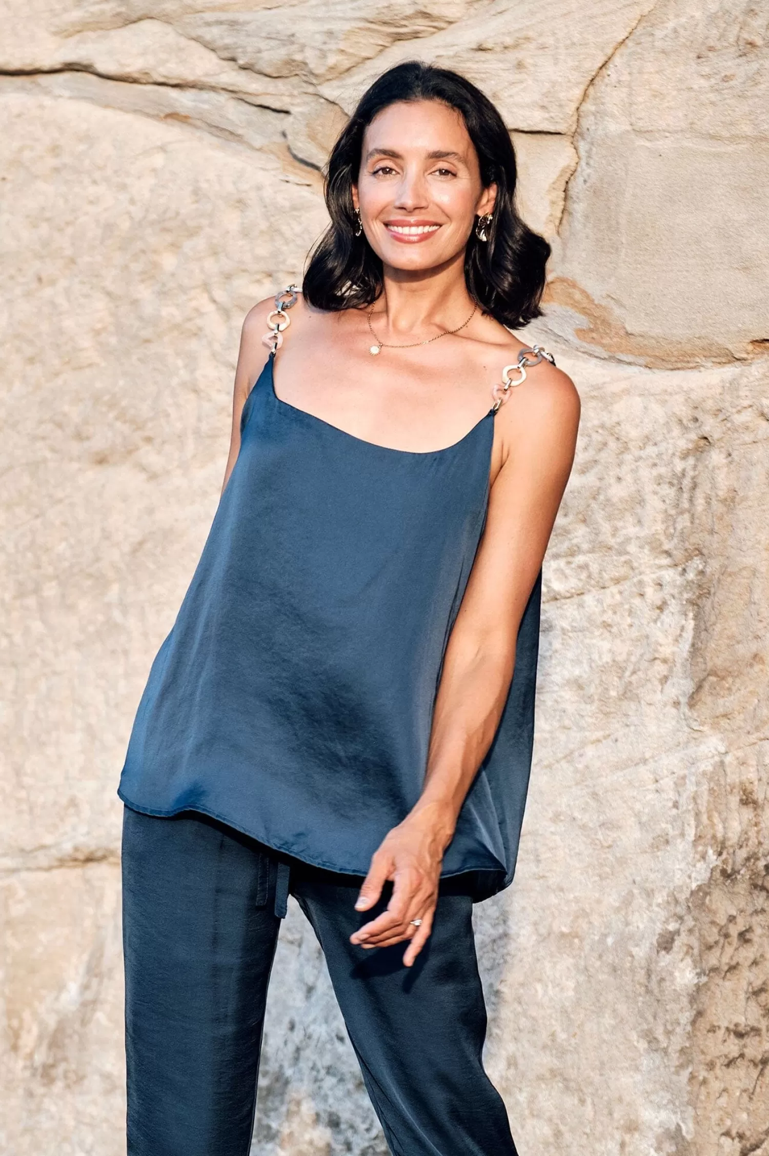 New Ana Camisole Top Navy with Chain Straps Ana Camisole Tops | Short Sleeve