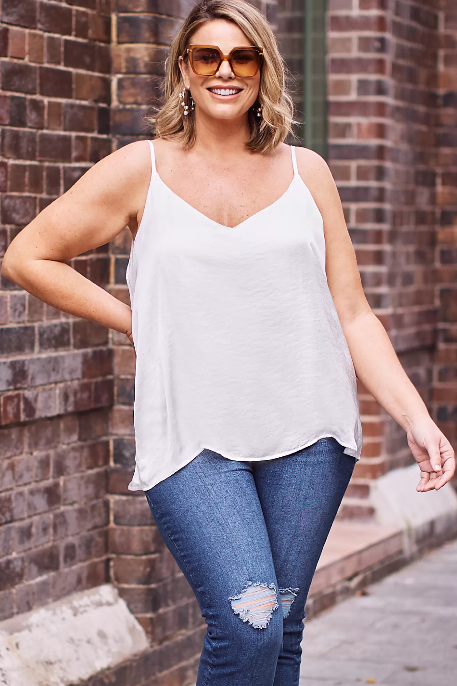 Store Ana Camisole Top White Dove with V Neck Ana Camisole Tops | Short Sleeve