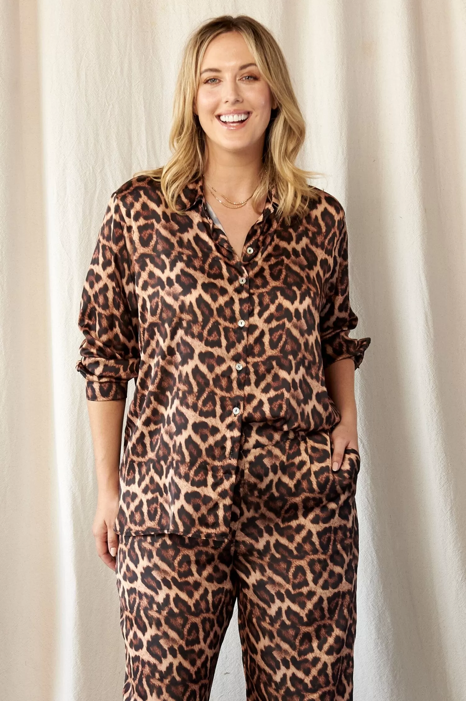 New Anika Animal Print Long Sleeve Collared Shirt Long Sleeve