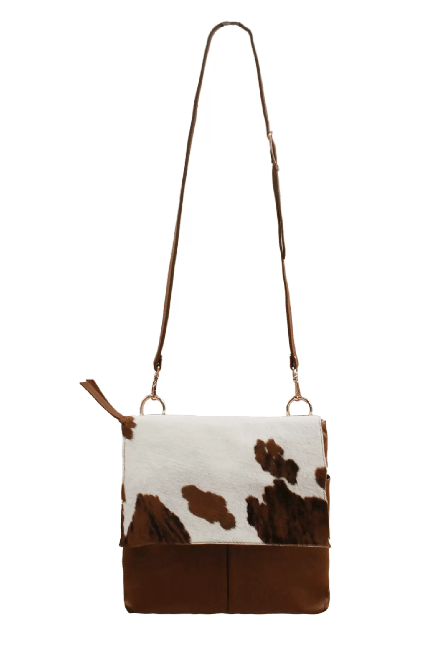 New Barcelona Leather Handbag Tan and White Cowhide Cross Body | Handbags