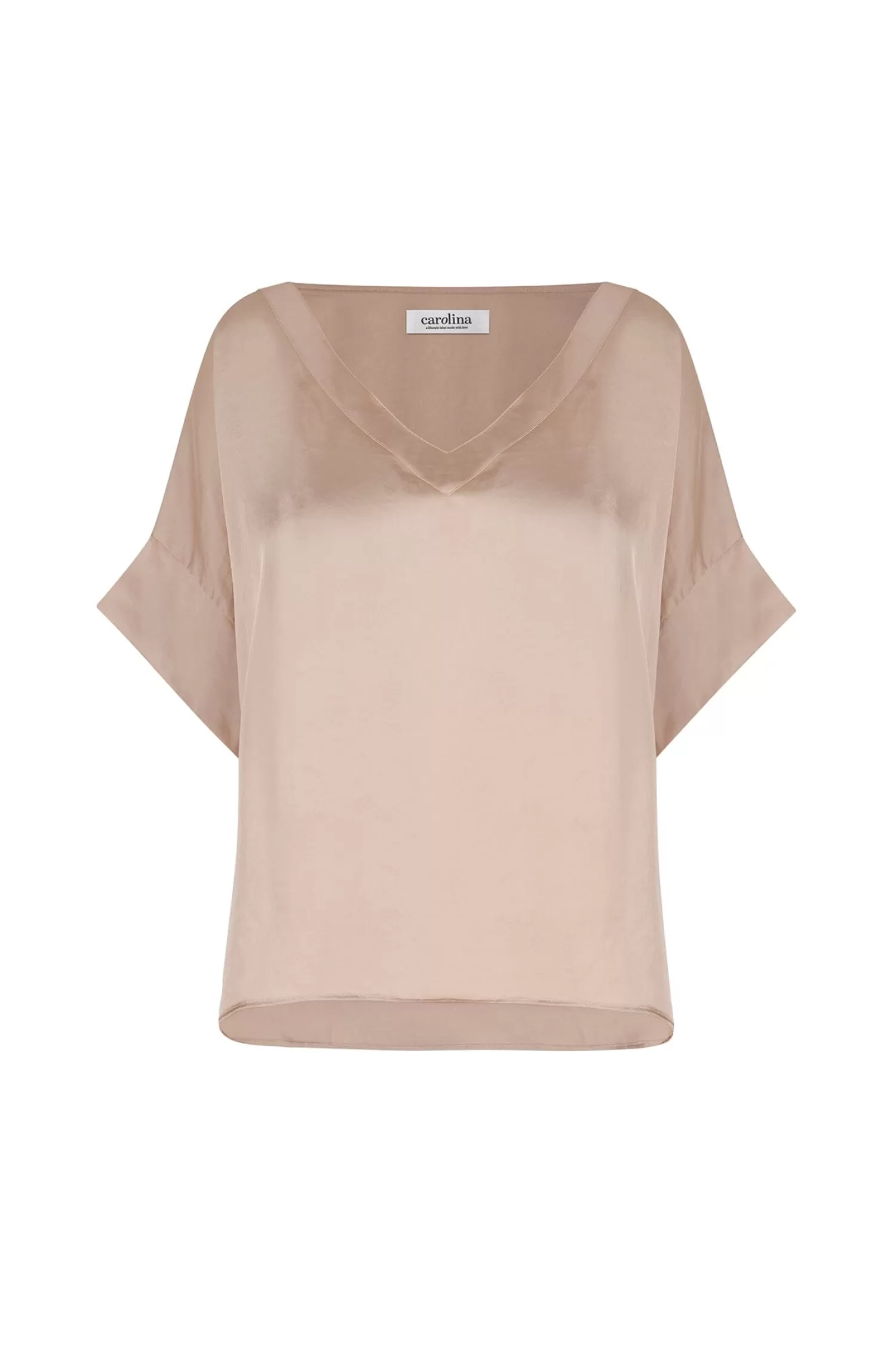 Fashion Bianca Short Sleeve Top Almond with V Neck Bianca Tops | Short Sleeve