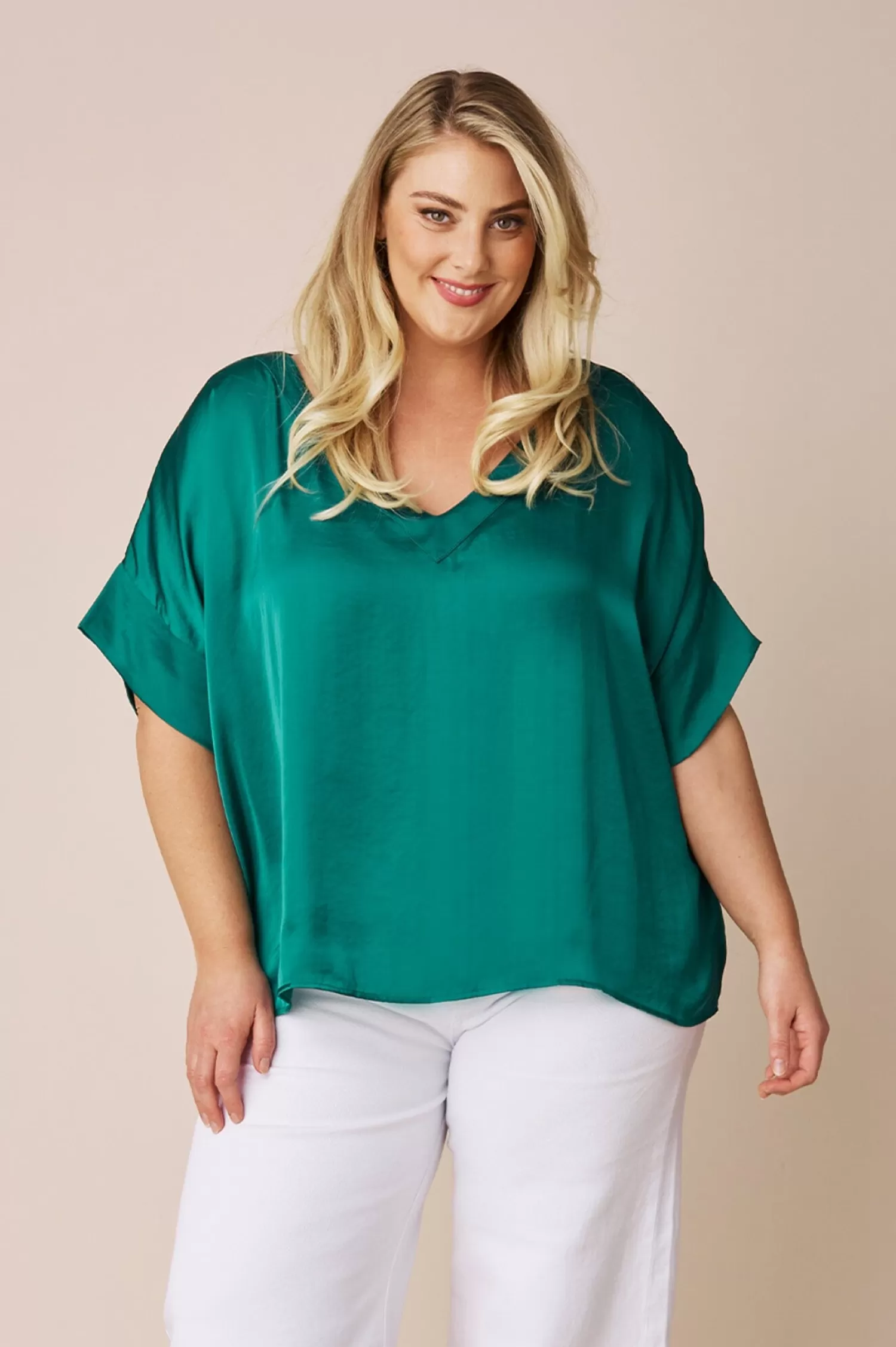 Cheap Bianca Short Sleeve Top Emerald with V Neck Bianca Tops | Short Sleeve