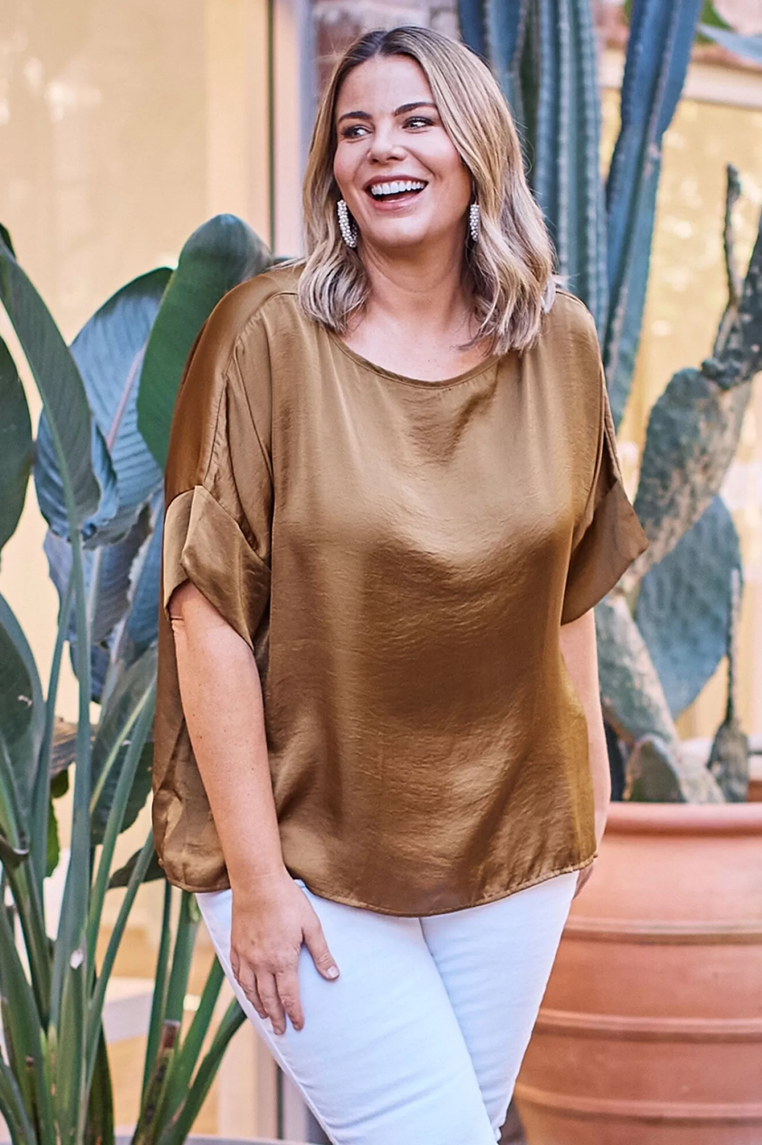 Shop Bianca Short Sleeve Top Khaki Bianca Tops | Short Sleeve