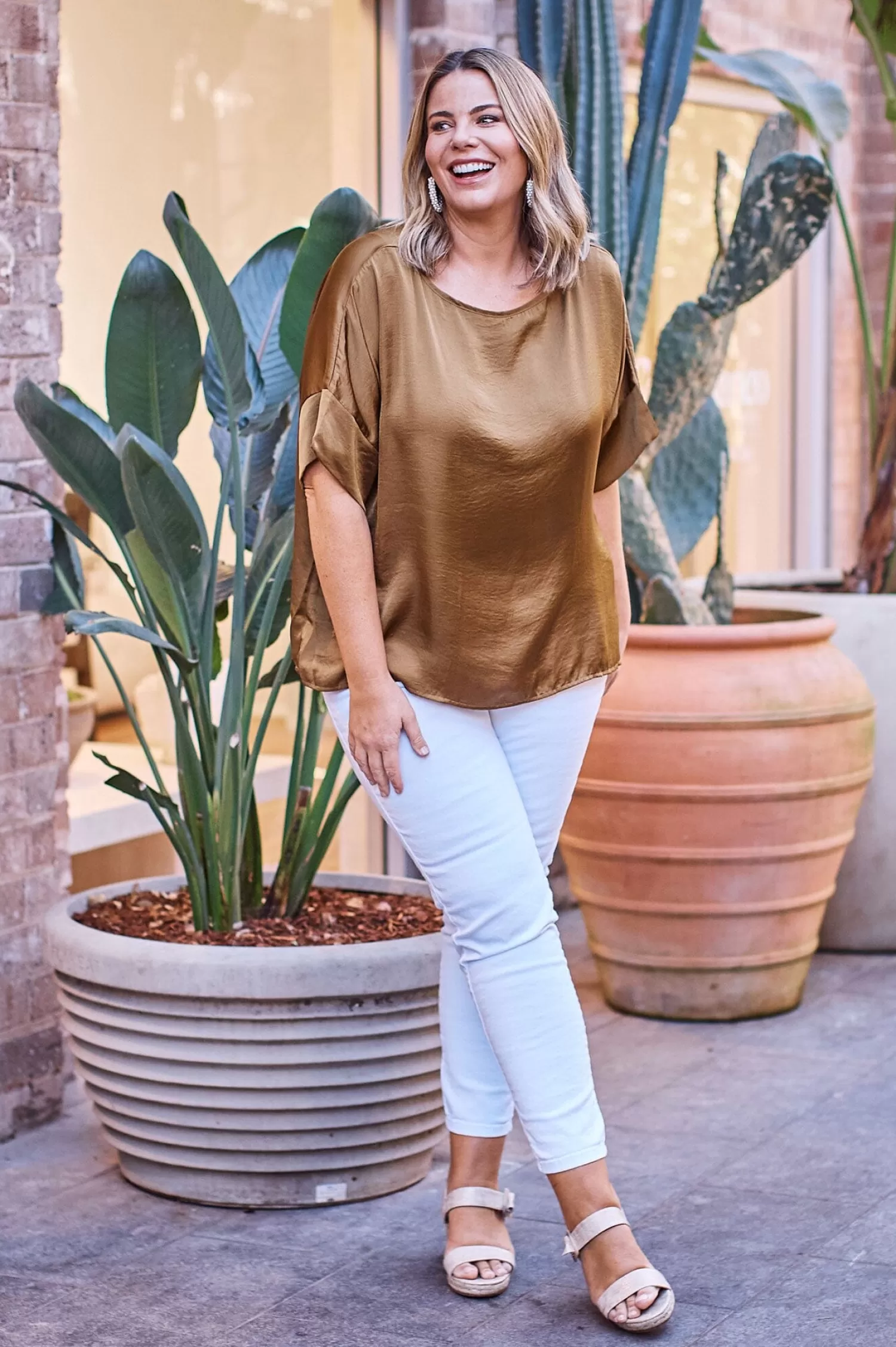 Shop Bianca Short Sleeve Top Khaki Bianca Tops | Short Sleeve