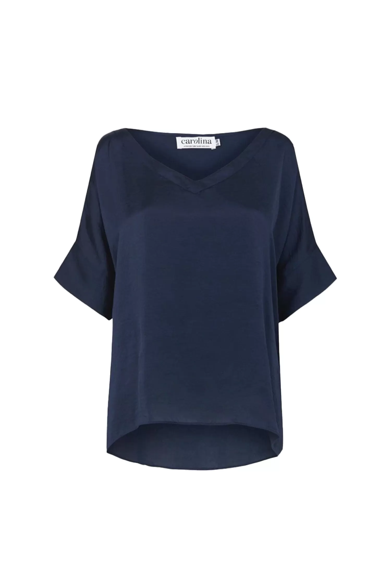 Online Bianca Short Sleeve Top Navy with V Neck Bianca Tops | Short Sleeve