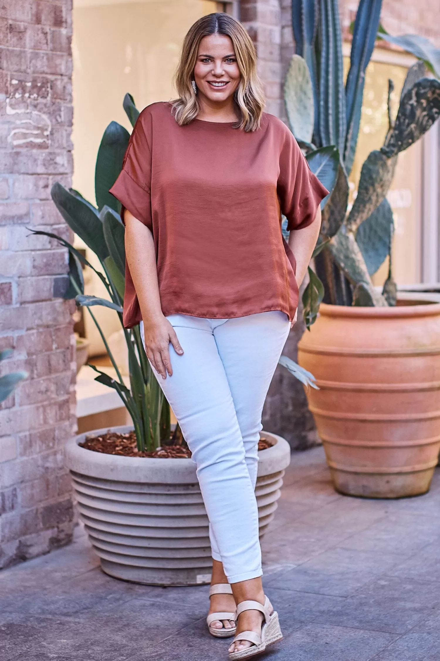 Cheap Bianca Short Sleeve Top Rust Bianca Tops | Short Sleeve