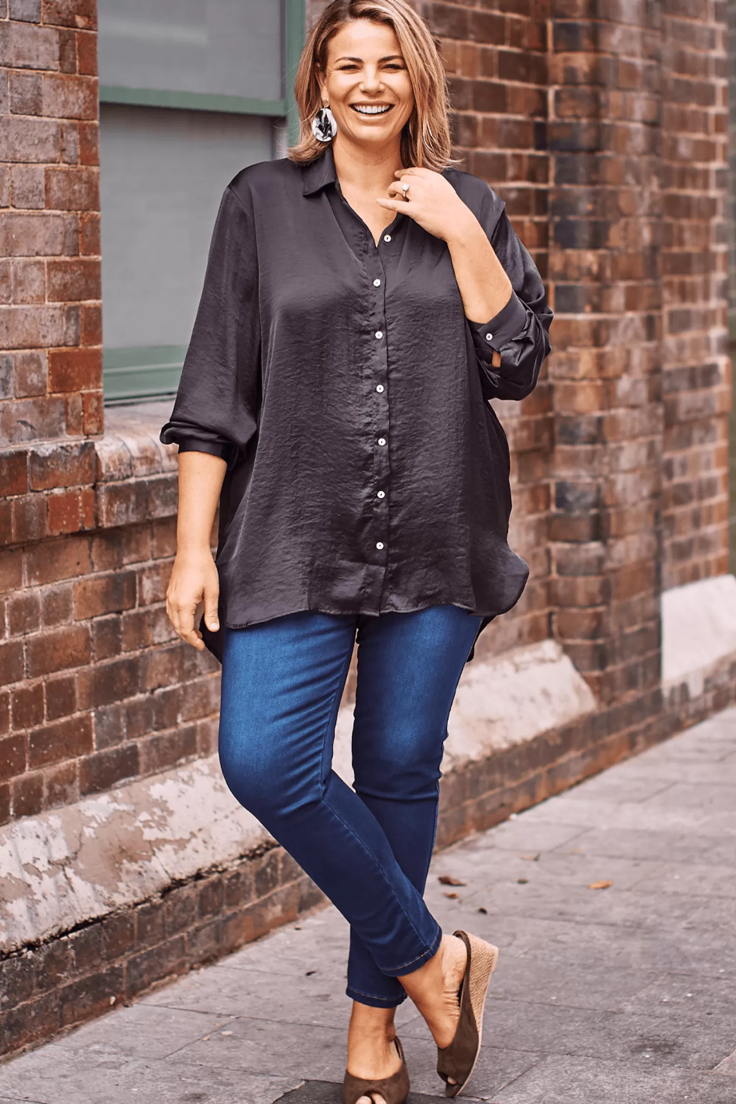 Best Sale Briella Long Sleeve Collared Shirt Black Long Sleeve