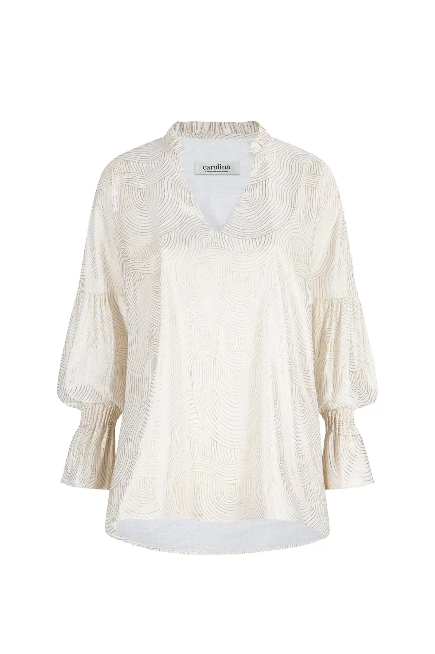 Outlet Carmela Top Ivory  with Gold Long Sleeve