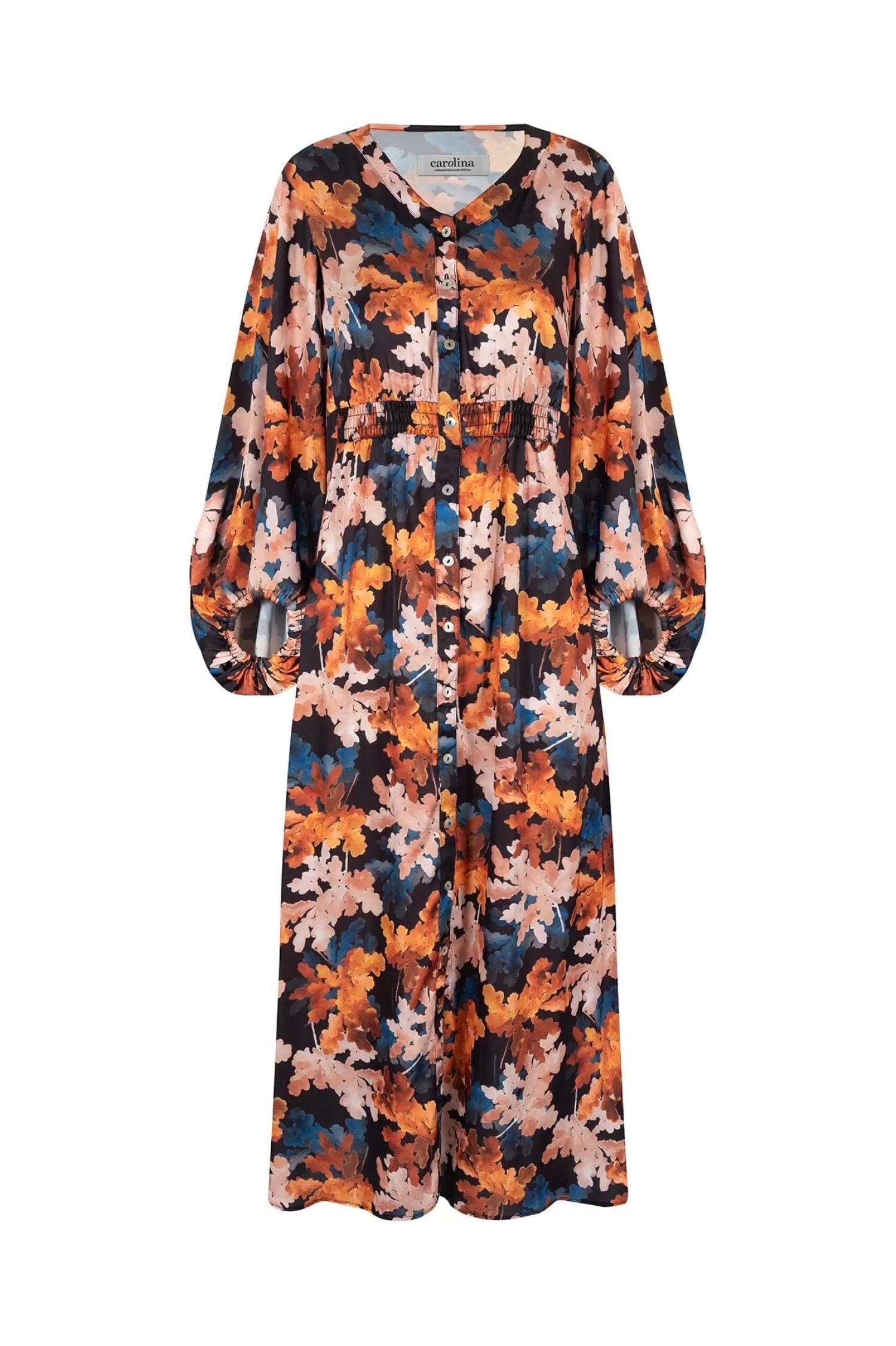 Outlet Cassia Leaf Print Dress Long Sleeve