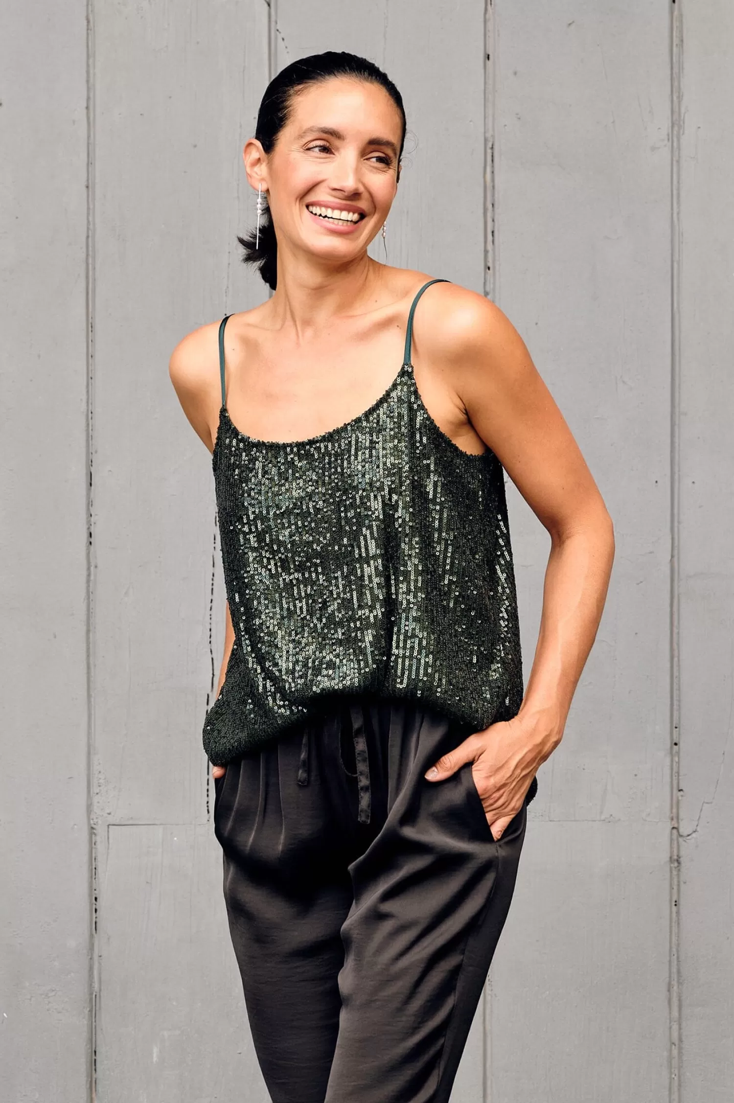 Fashion Christie Ana Sleeveless Top Forest Green Ana Camisole Tops | Short Sleeve