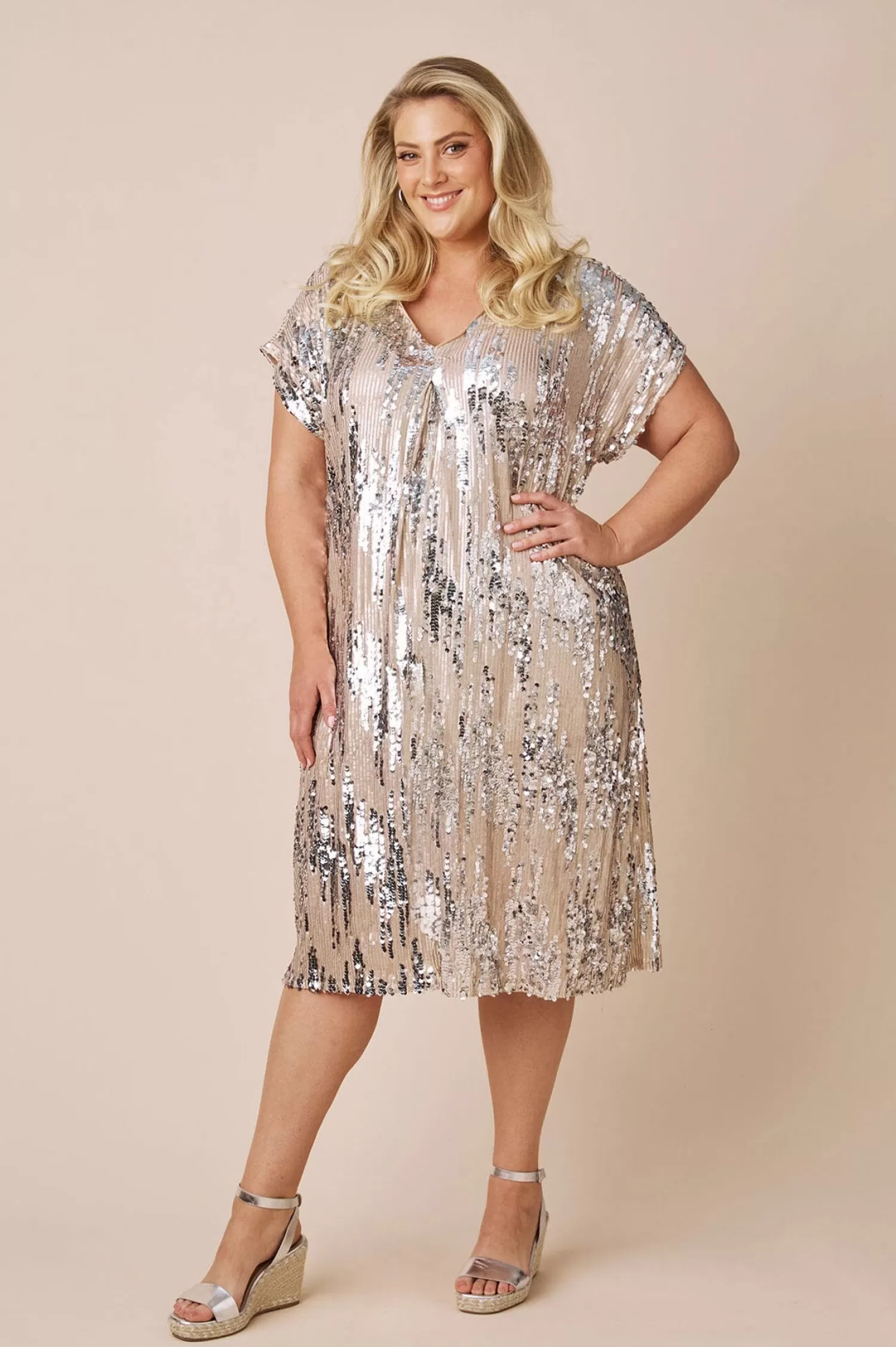 Cheap Coco Midi Dress Champagne Short Sleeve