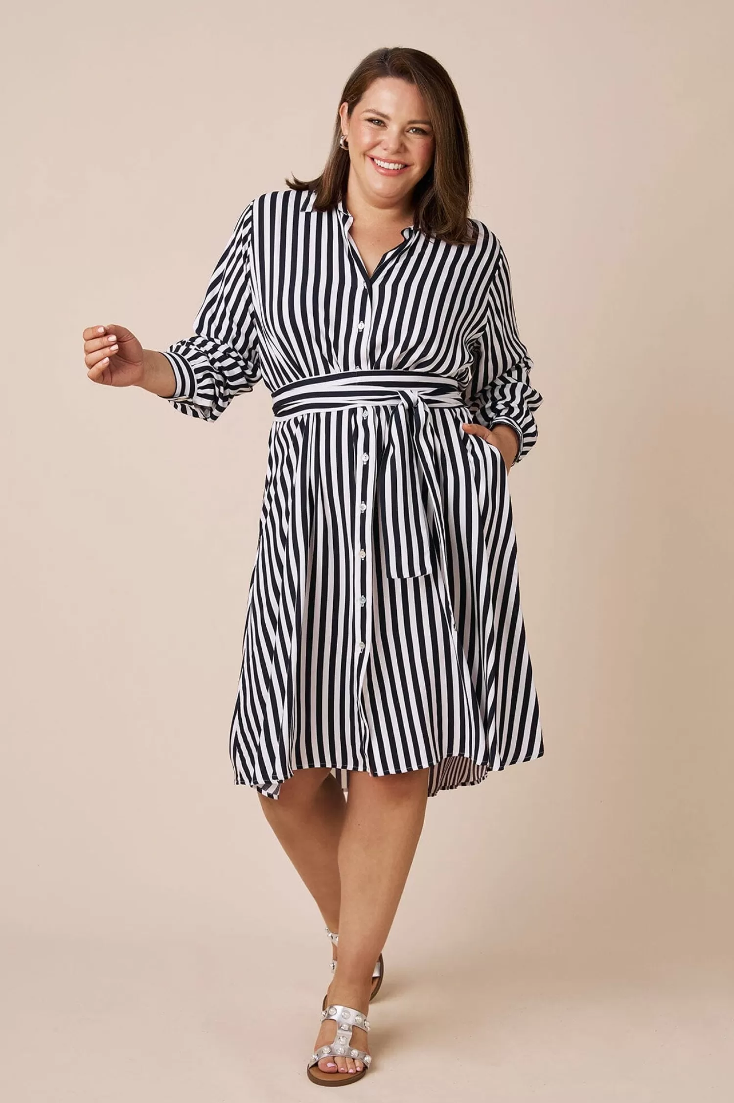 Sale Corsica Stripe Dress Navy and White Long Sleeve