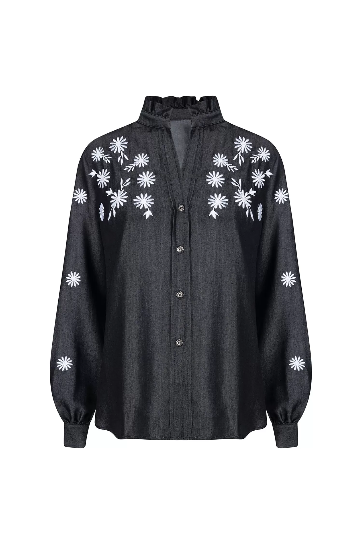 New Daphne Embroidered Collared Shirt Long Sleeve