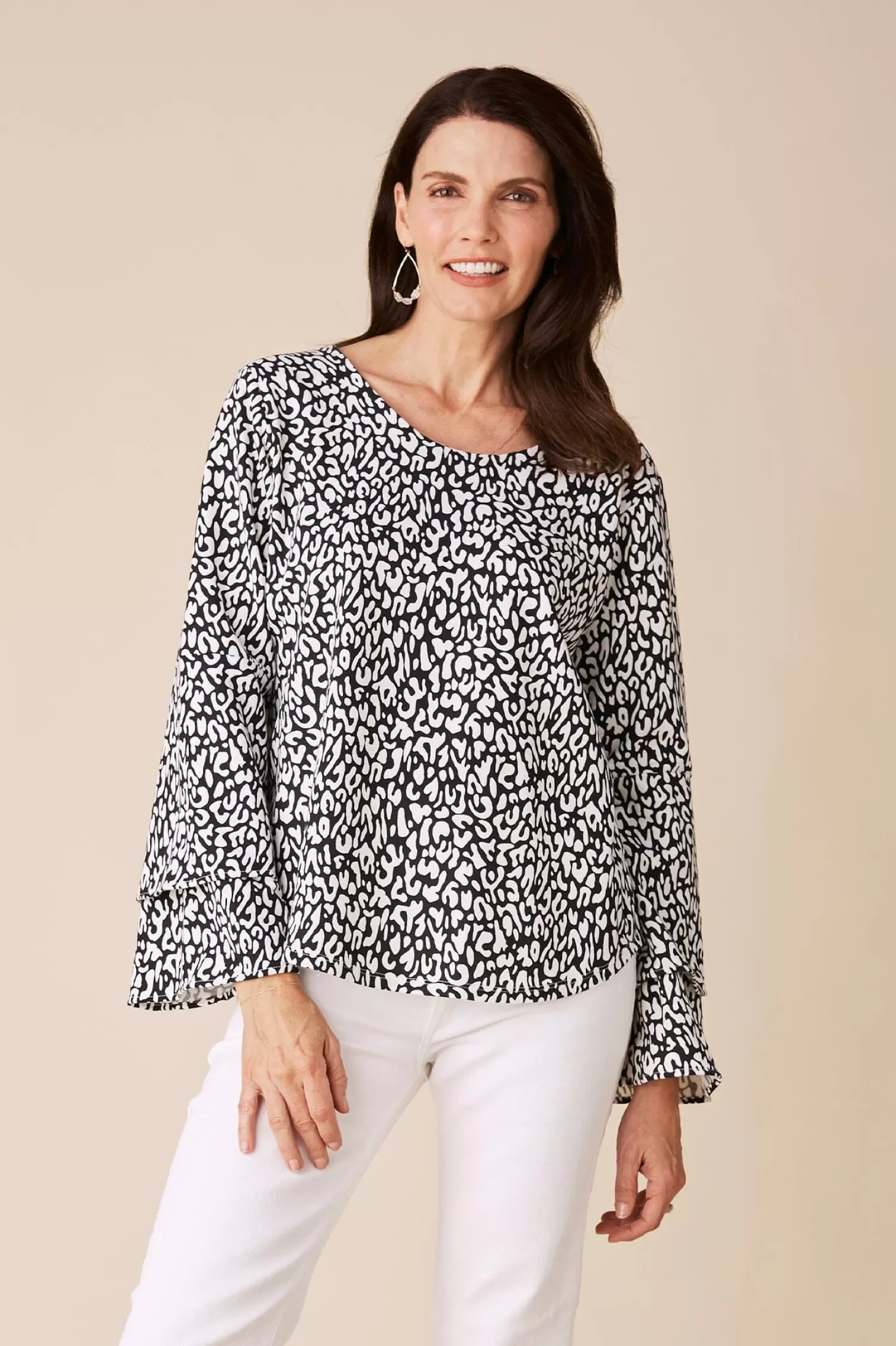 Cheap Diana Long Sleeve Top Black and White Long Sleeve