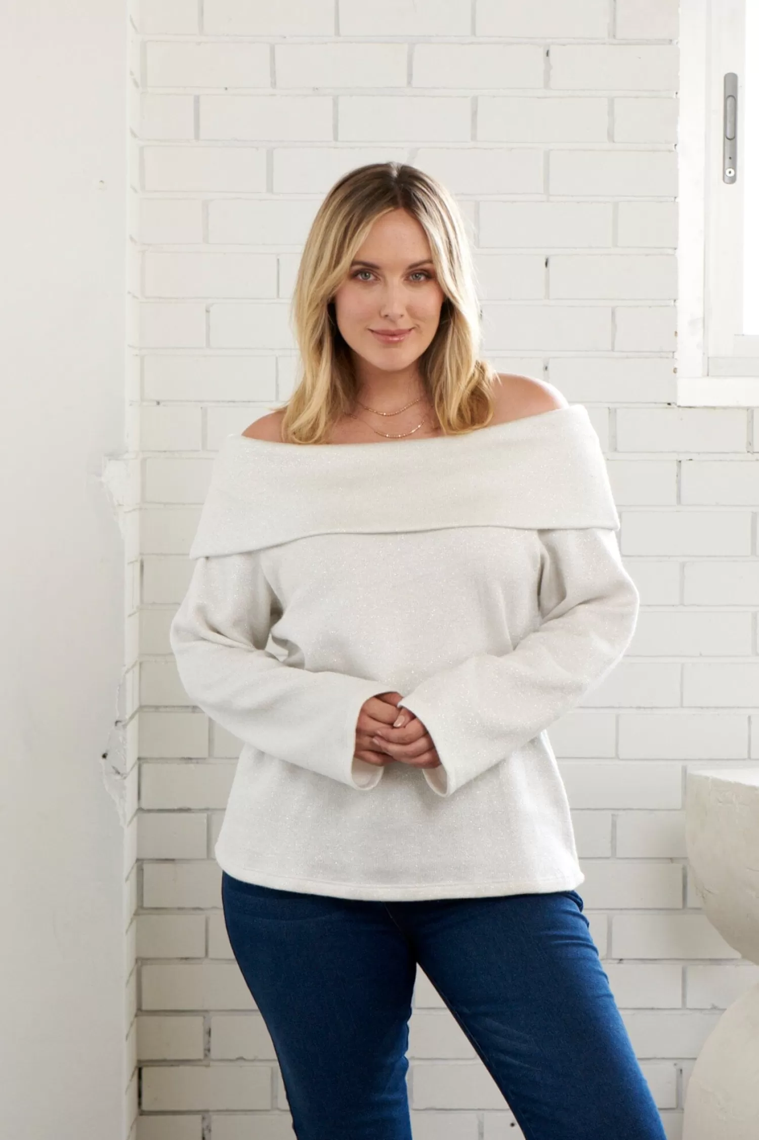 Store Emilia Off Shoulder Knit Ivory Knitwear