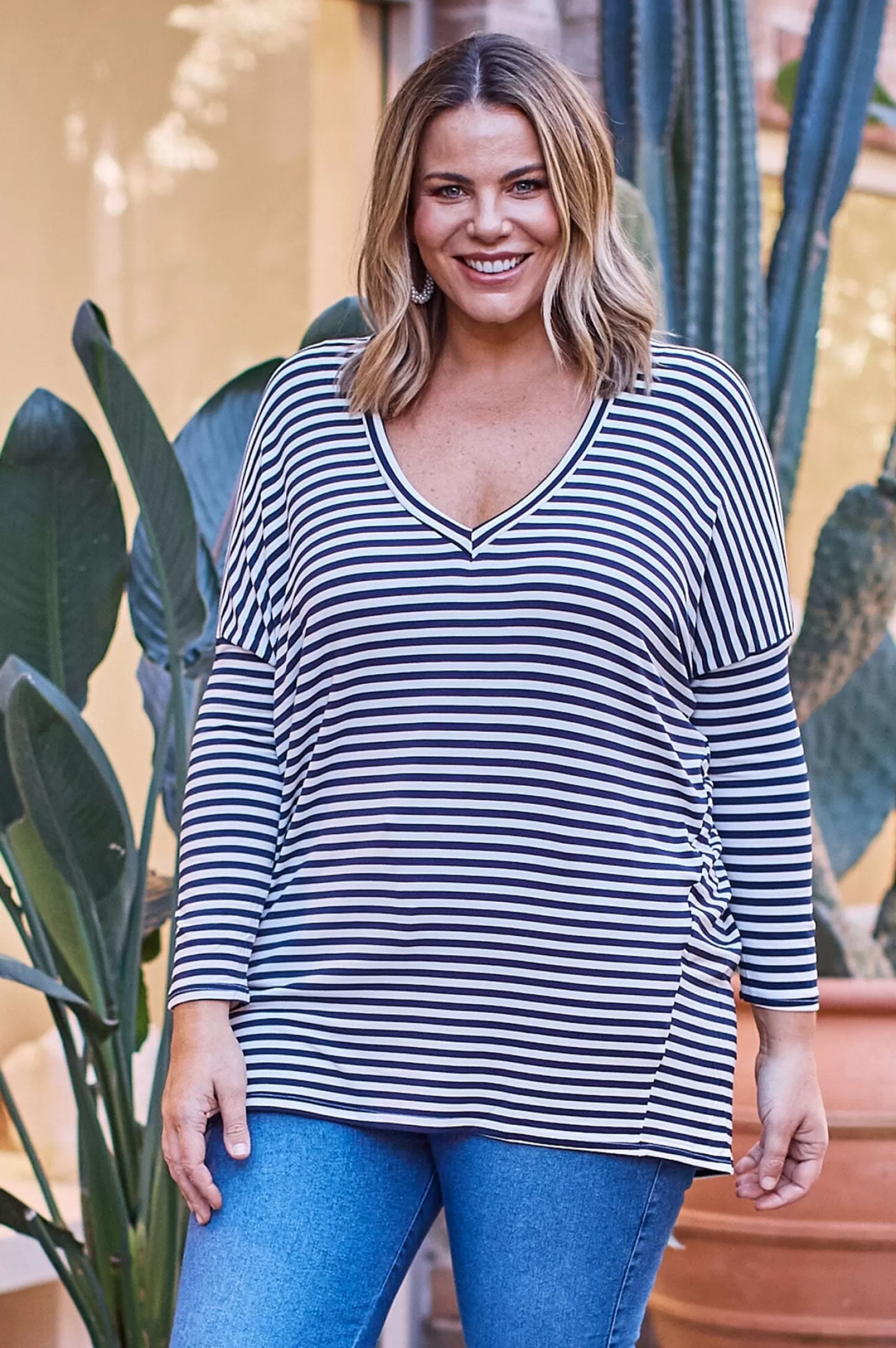 Sale Erica Essential Long Sleeve Top Striped Navy Long Sleeve