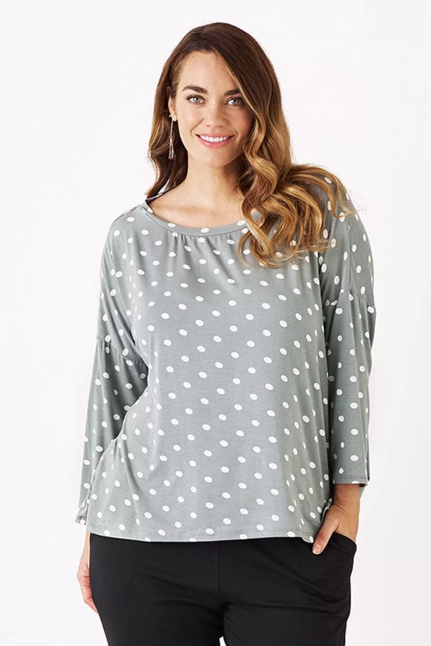 Best Essential Long Sleeve Spotted Top Aloe Loungewear