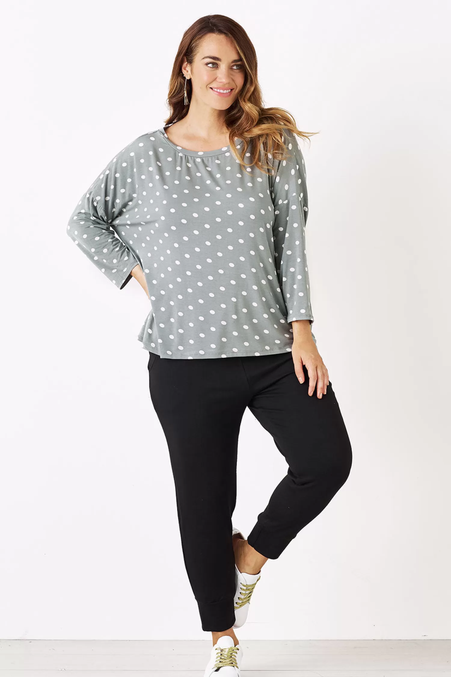 Best Essential Long Sleeve Spotted Top Aloe Loungewear