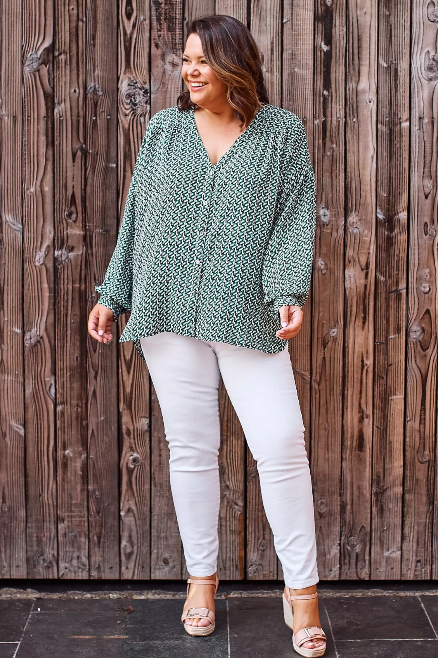 Flash Sale Florence Long Sleeve V-Neck Buttoned Top Long Sleeve