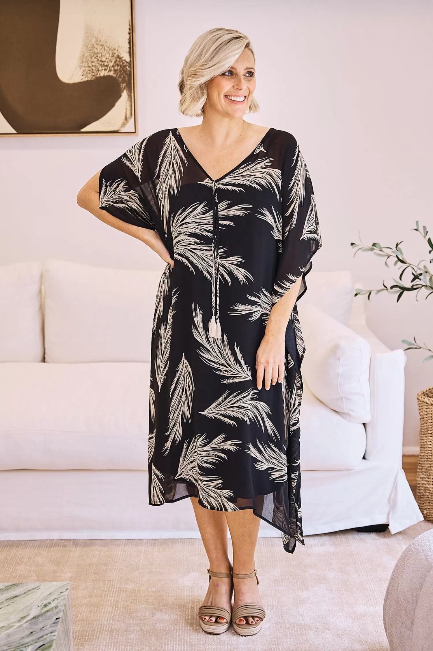 New Frances Feather Kaftan Black Capes & Kaftans