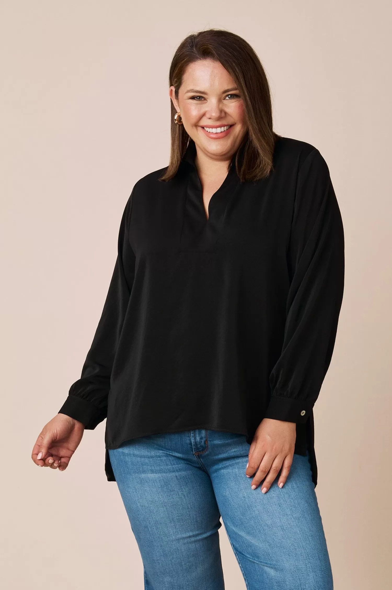 Outlet Gillian Collared Shirt Black Long Sleeve