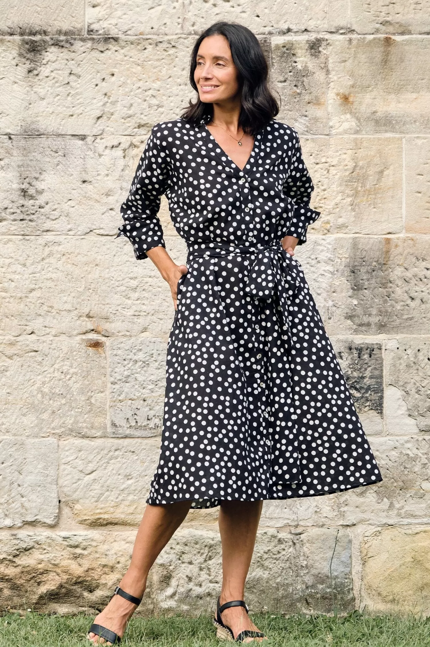 Discount Gina Polka Dot Dress Black and White Long Sleeve