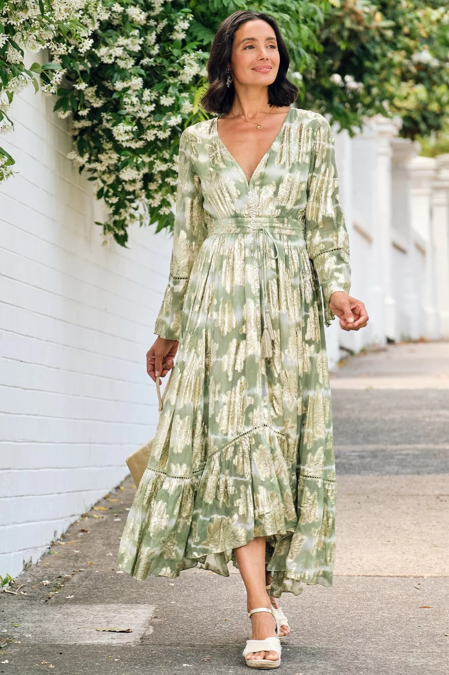 Discount Halina Dress in Aloe Long Sleeve