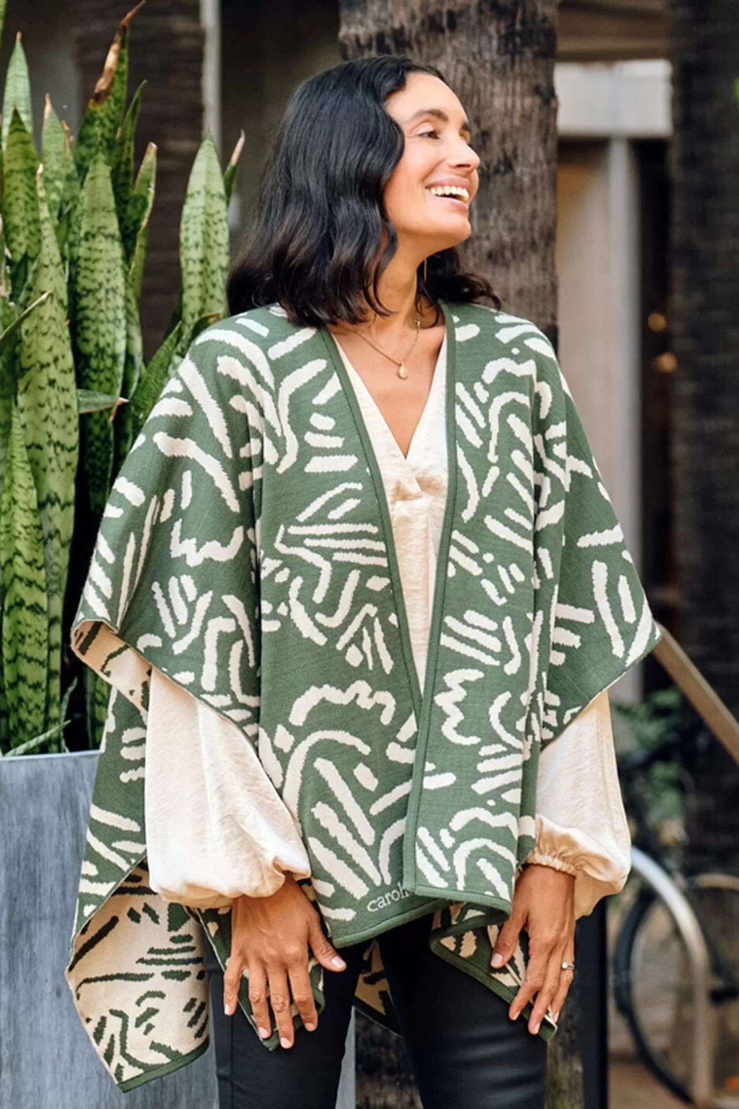 Clearance Hollie Wrap Ivory and Emerald Knitwear | Capes & Kaftans