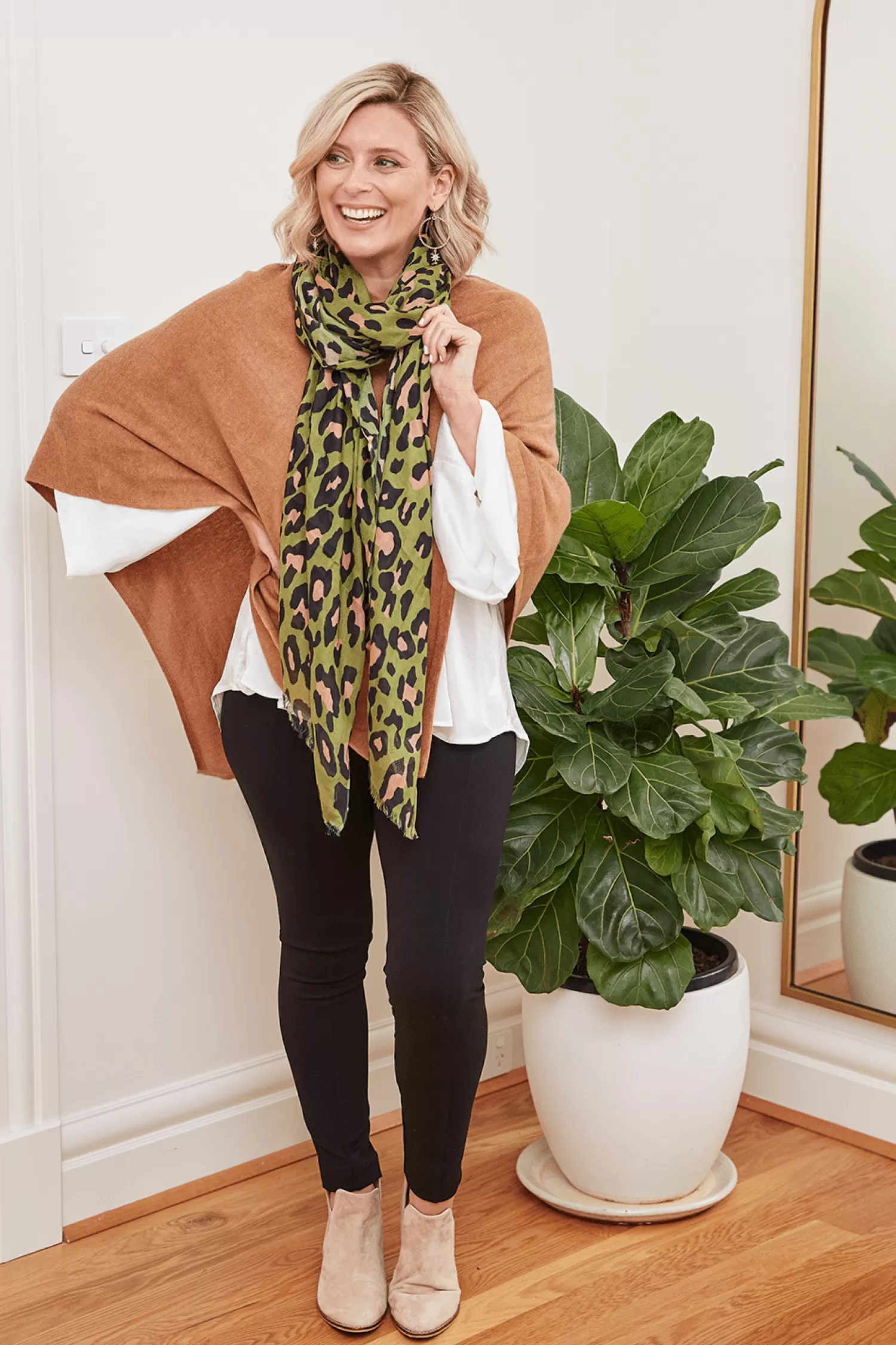 Fashion Kaya Animal Print Modal Scarf Olive Scarves