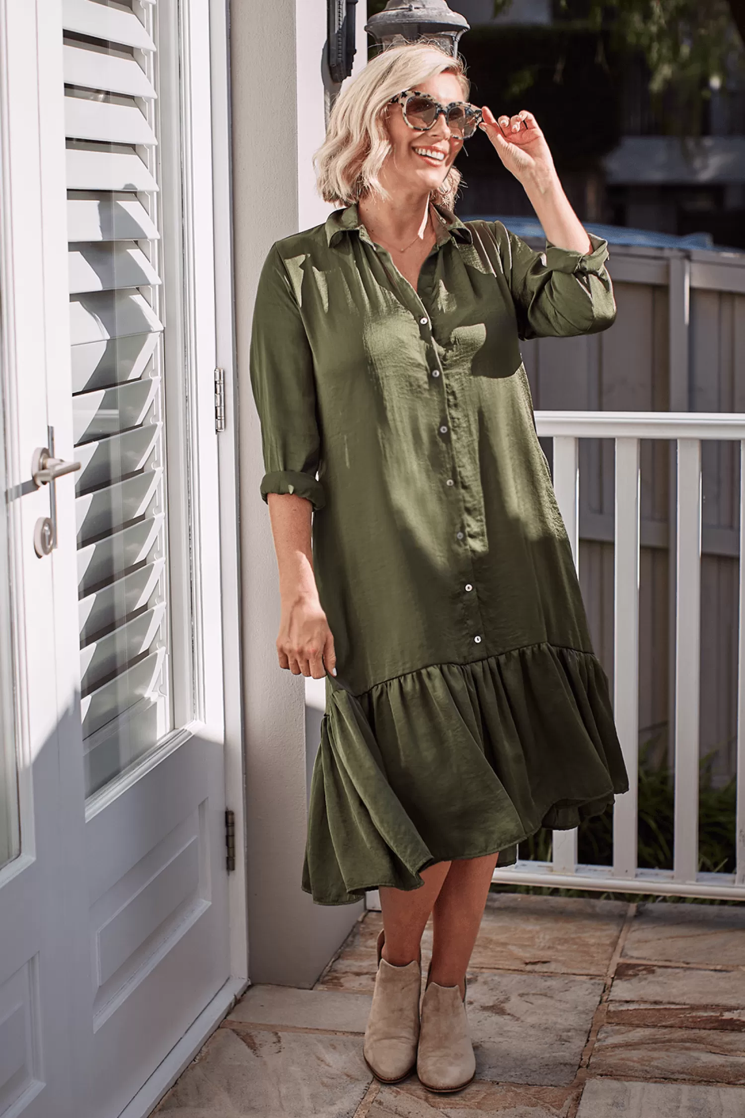 Shop Kaylin Long Sleeve Dress Olive Long Sleeve