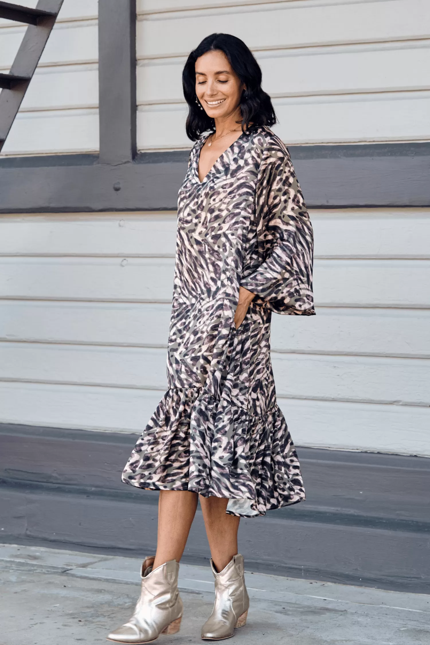 Outlet Kenza  Animal Print Dress Long Sleeve