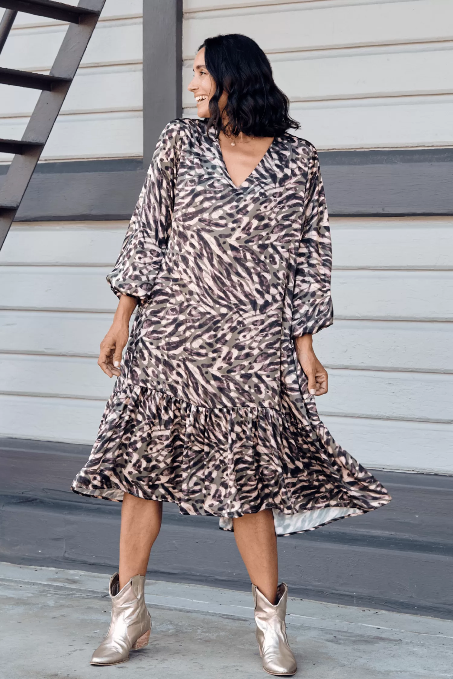 Outlet Kenza  Animal Print Dress Long Sleeve