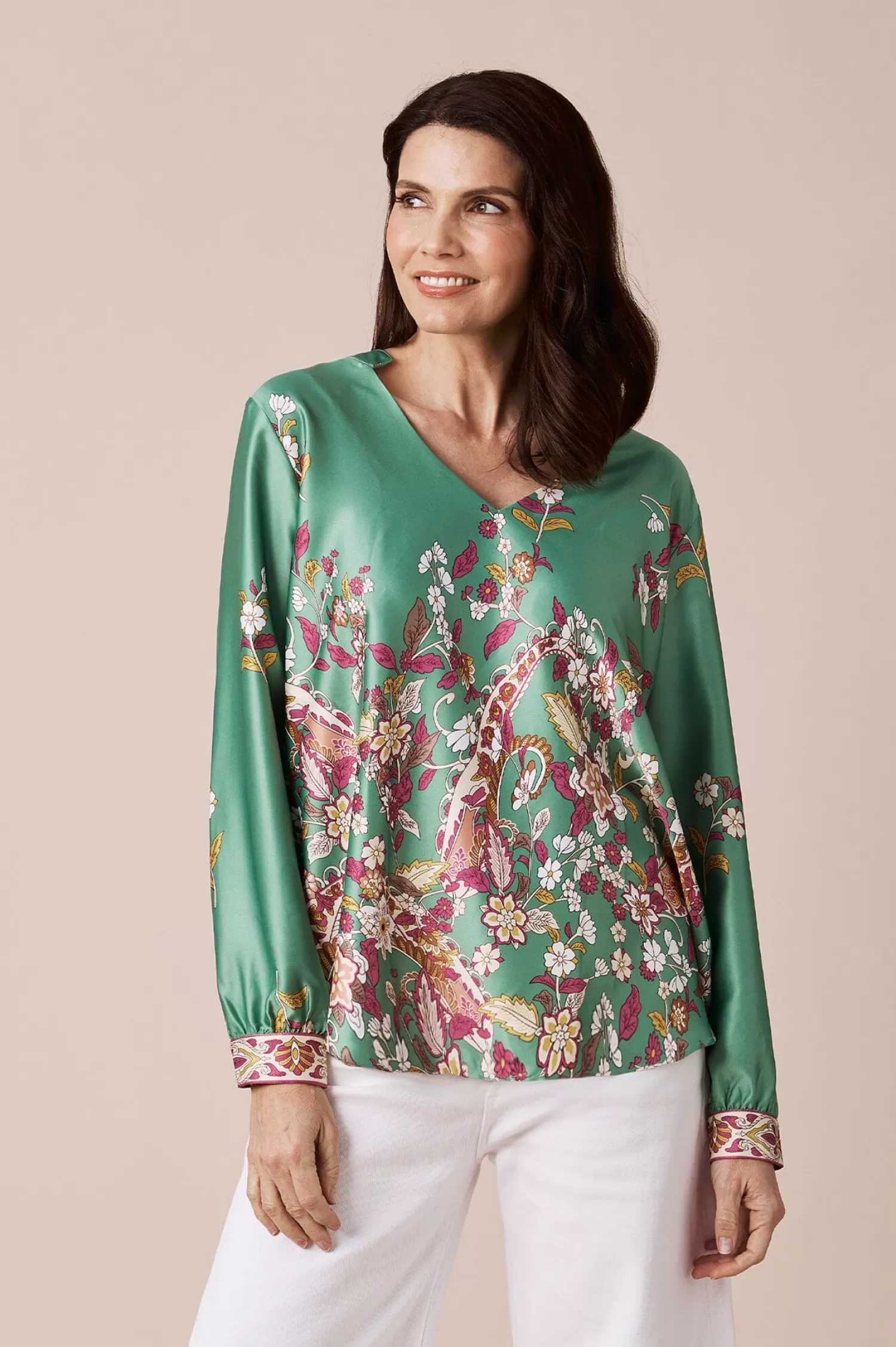 Discount Laurie Print V-Neck Long Sleeve Top Long Sleeve