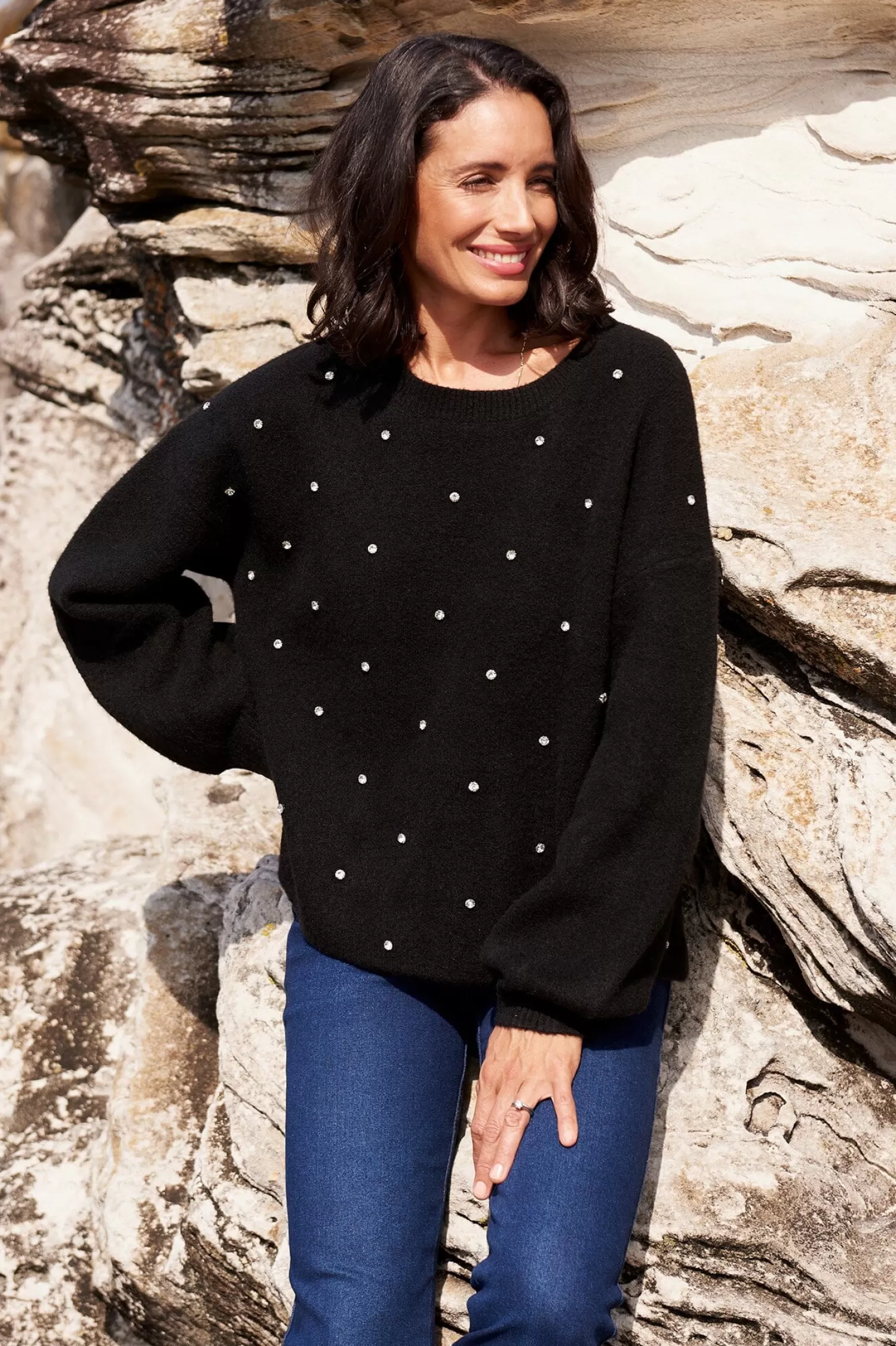 Online Lenya Diamante Jumper Black Knitwear