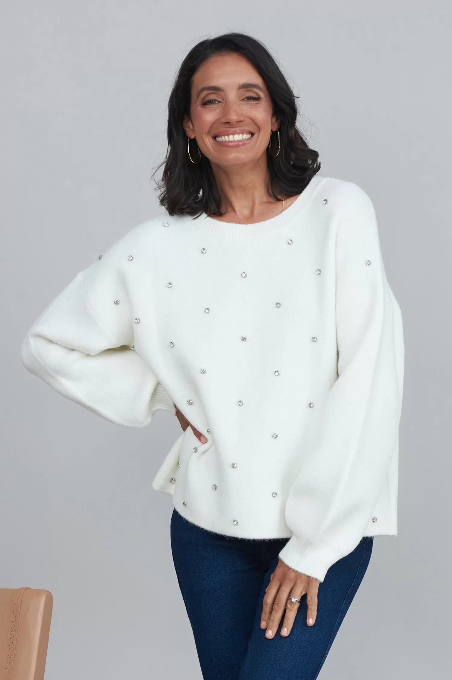 Outlet Lenya Diamante Jumper White Knitwear