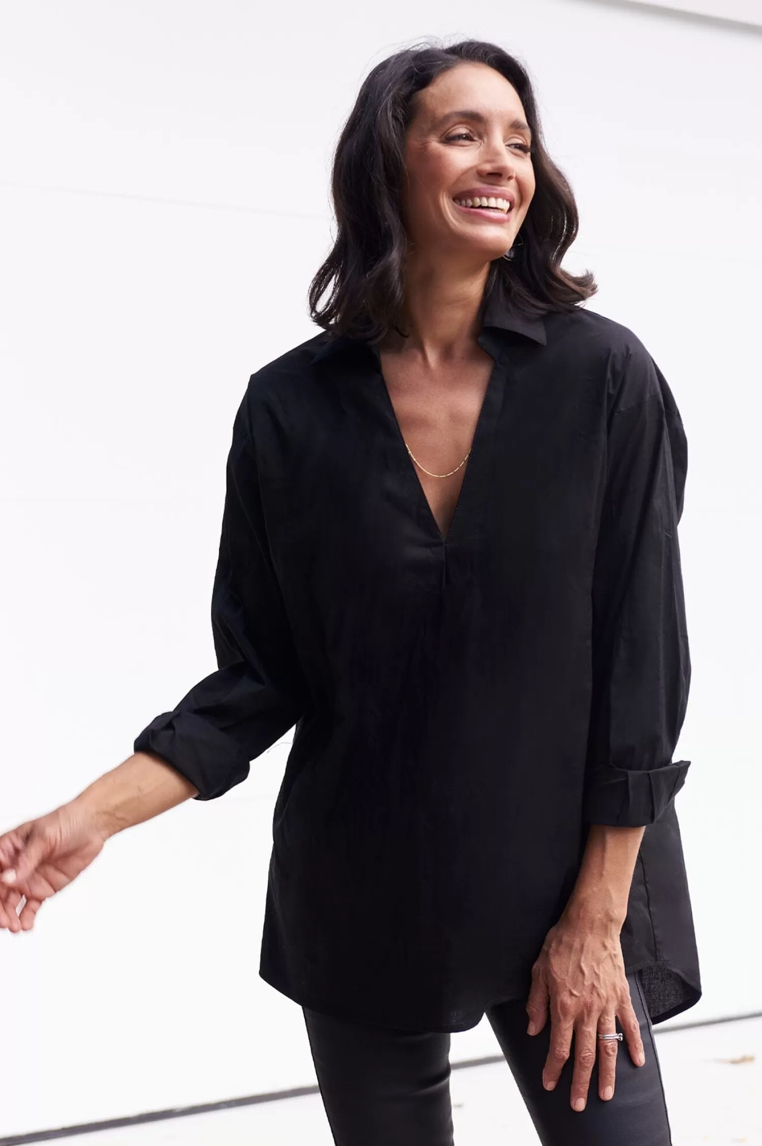 Online Lynette Collared Long Sleeve Shirt  Black Long Sleeve