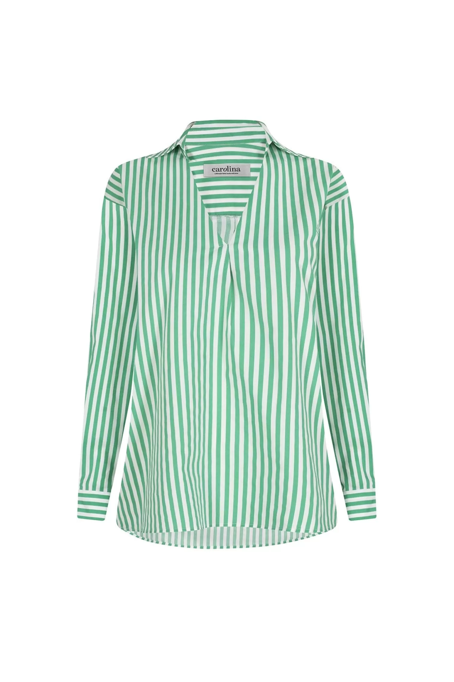 New Lynette Collared Long Sleeve Shirt Striped Green Long Sleeve