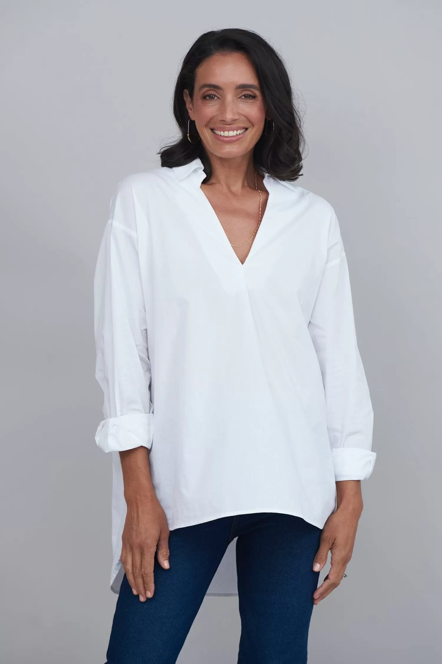 Discount Lynette Collared Long Sleeve Shirt White Long Sleeve