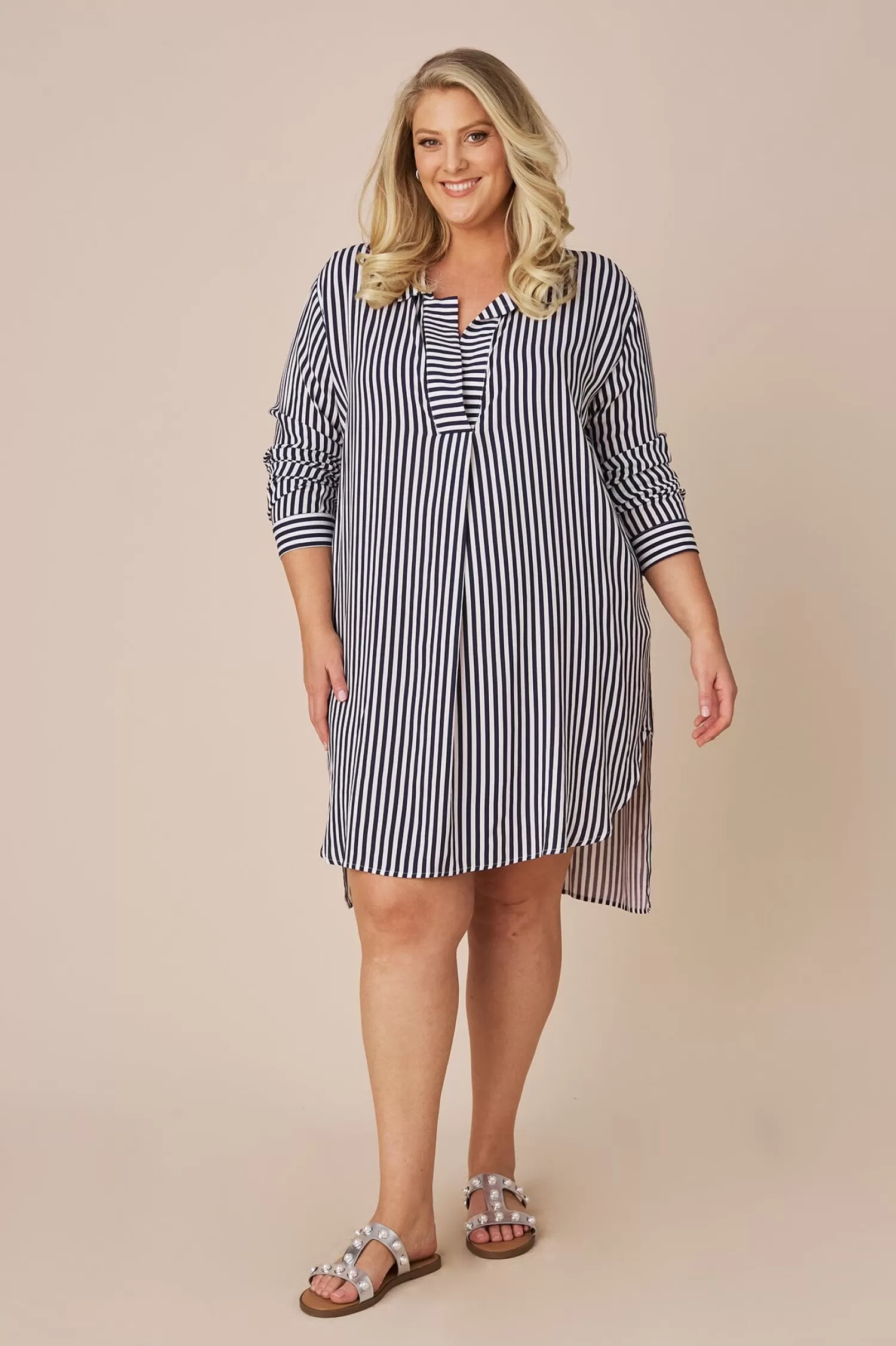 Sale Monaco Striped Dress Shirt Dark Navy and White Short Sleeve | Long Sleeve