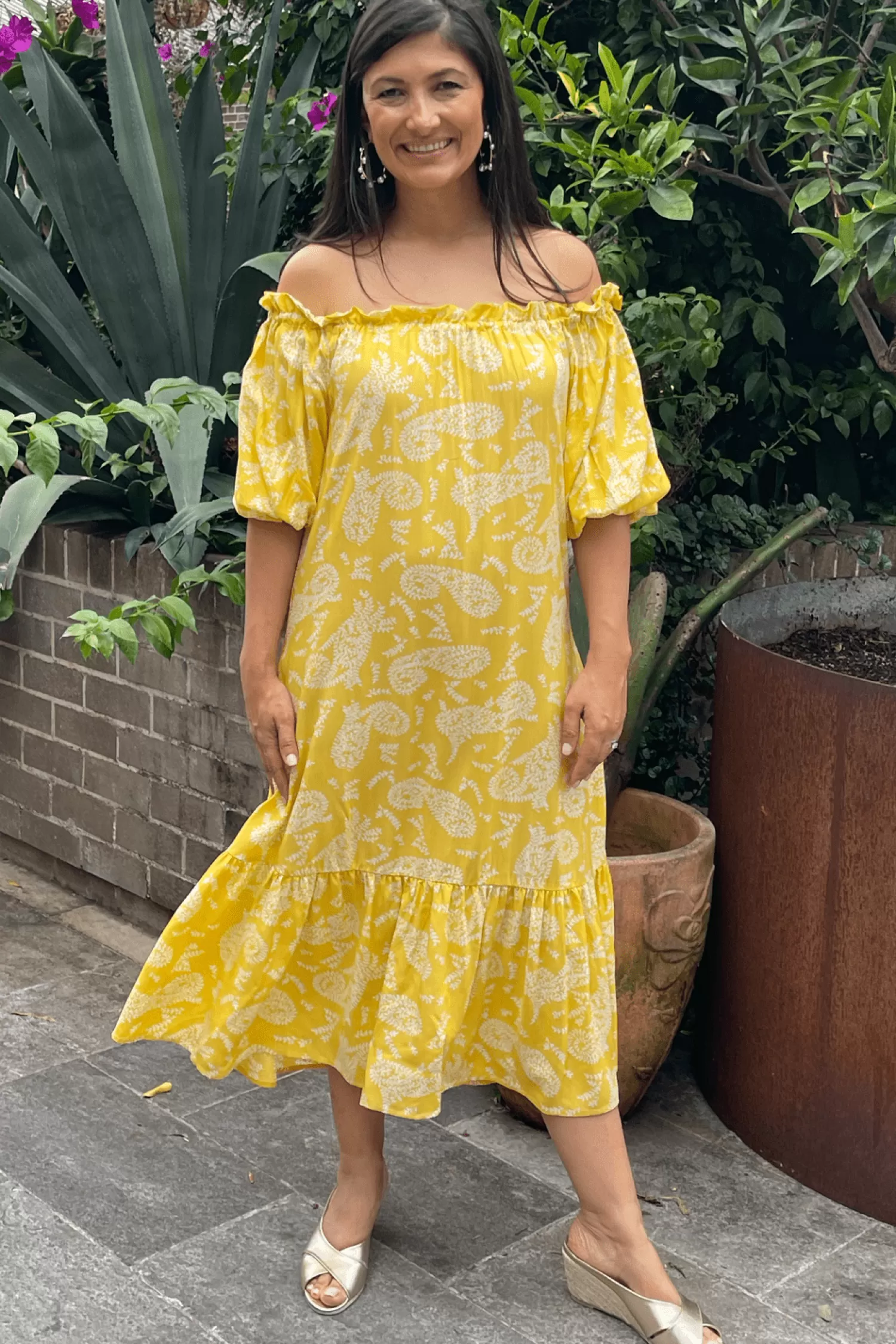 Cheap Paisley Dress in Lemon Short Sleeve