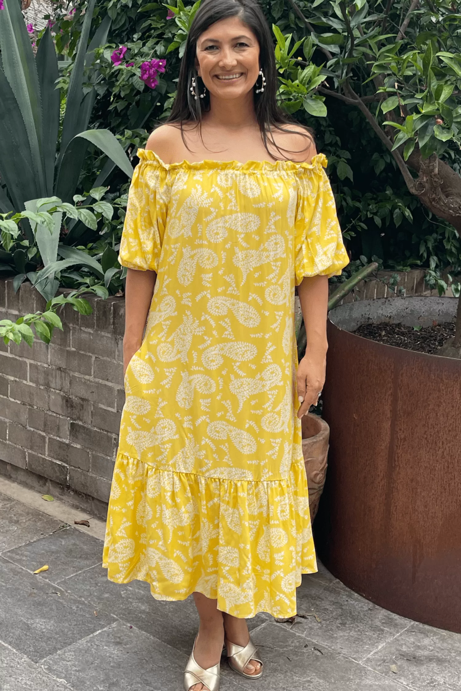 Cheap Paisley Dress in Lemon Short Sleeve