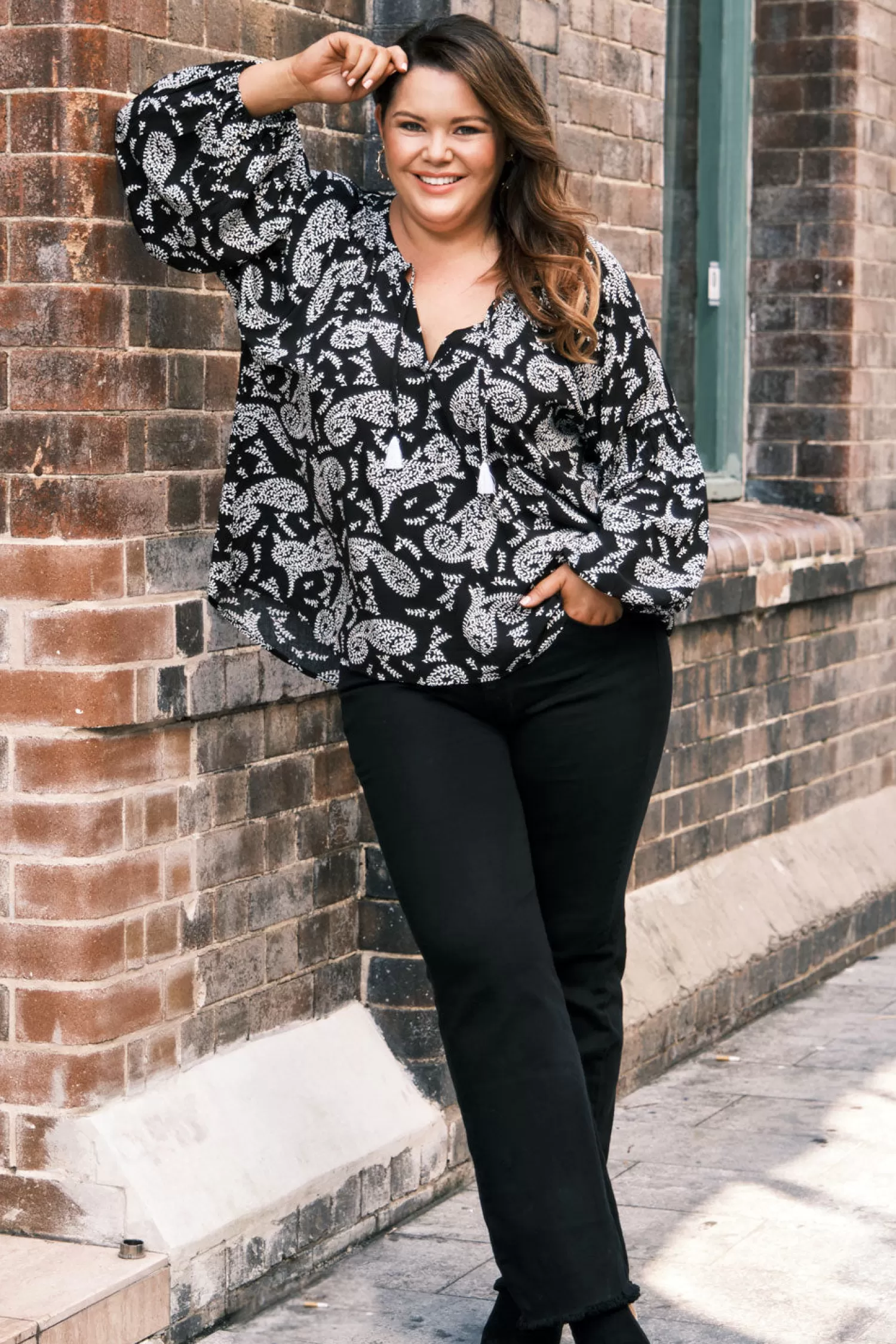 Hot Paisley Long Sleeve Top Black Long Sleeve