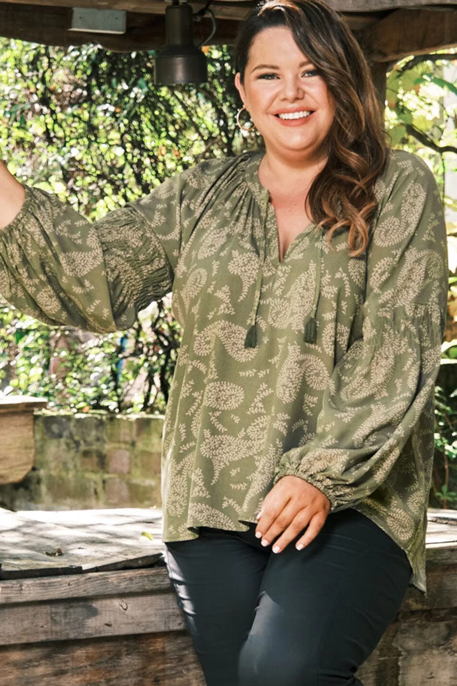 Sale Paisley Long Sleeve Top Olive Long Sleeve