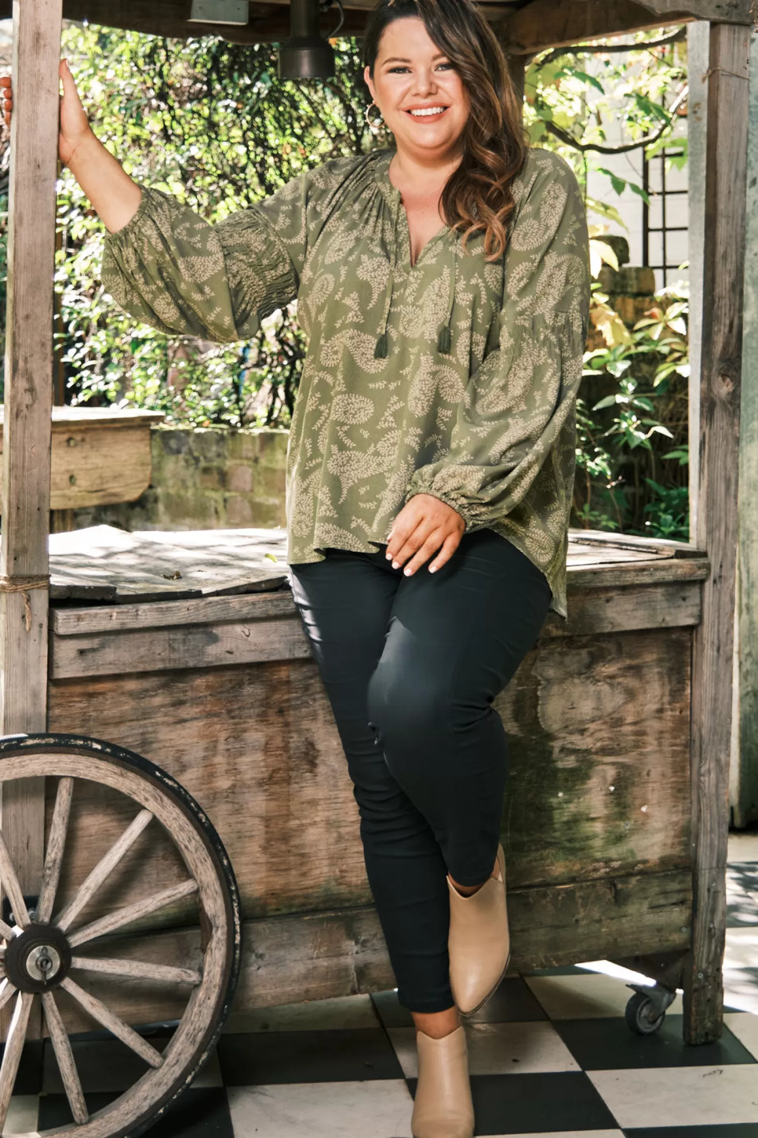 Sale Paisley Long Sleeve Top Olive Long Sleeve