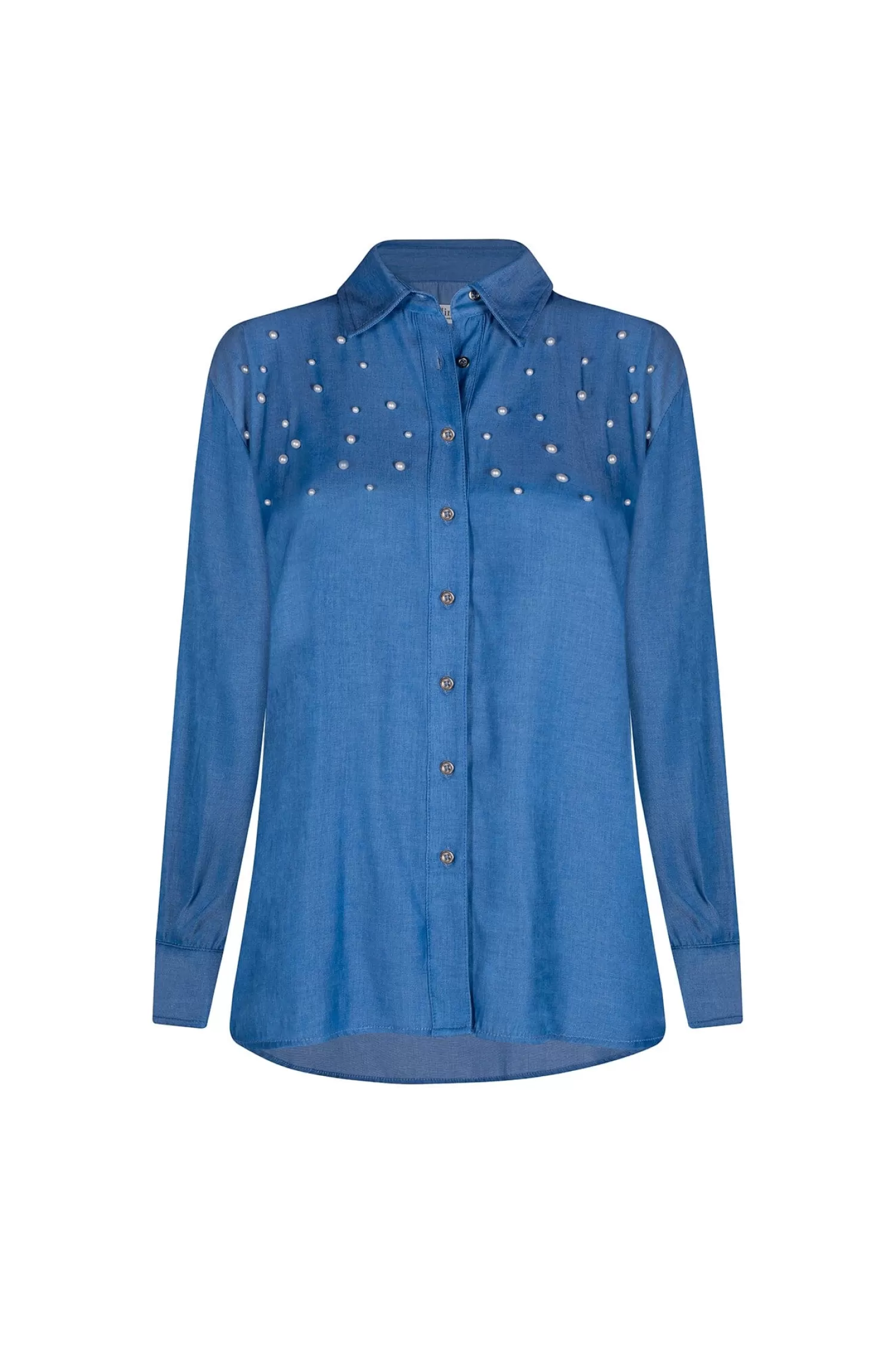 Shop Palmer Collared Shirt with Pearls Long Sleeve