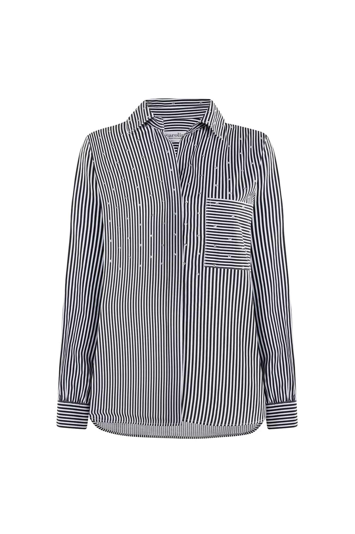 Shop Renata Black and White Striped Collared Shirt Long Sleeve