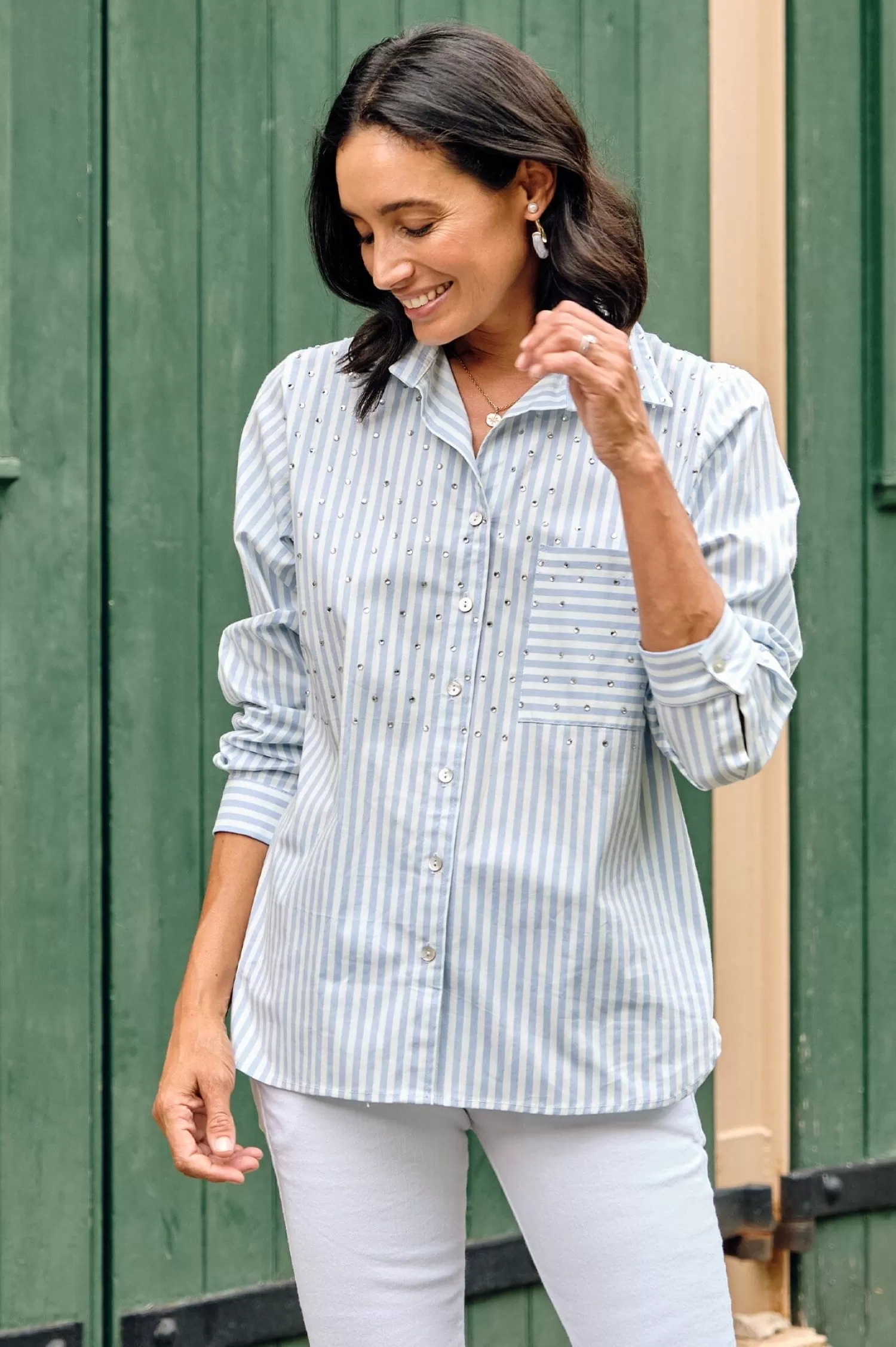 Best Renata Blue Striped Collared Shirt Long Sleeve